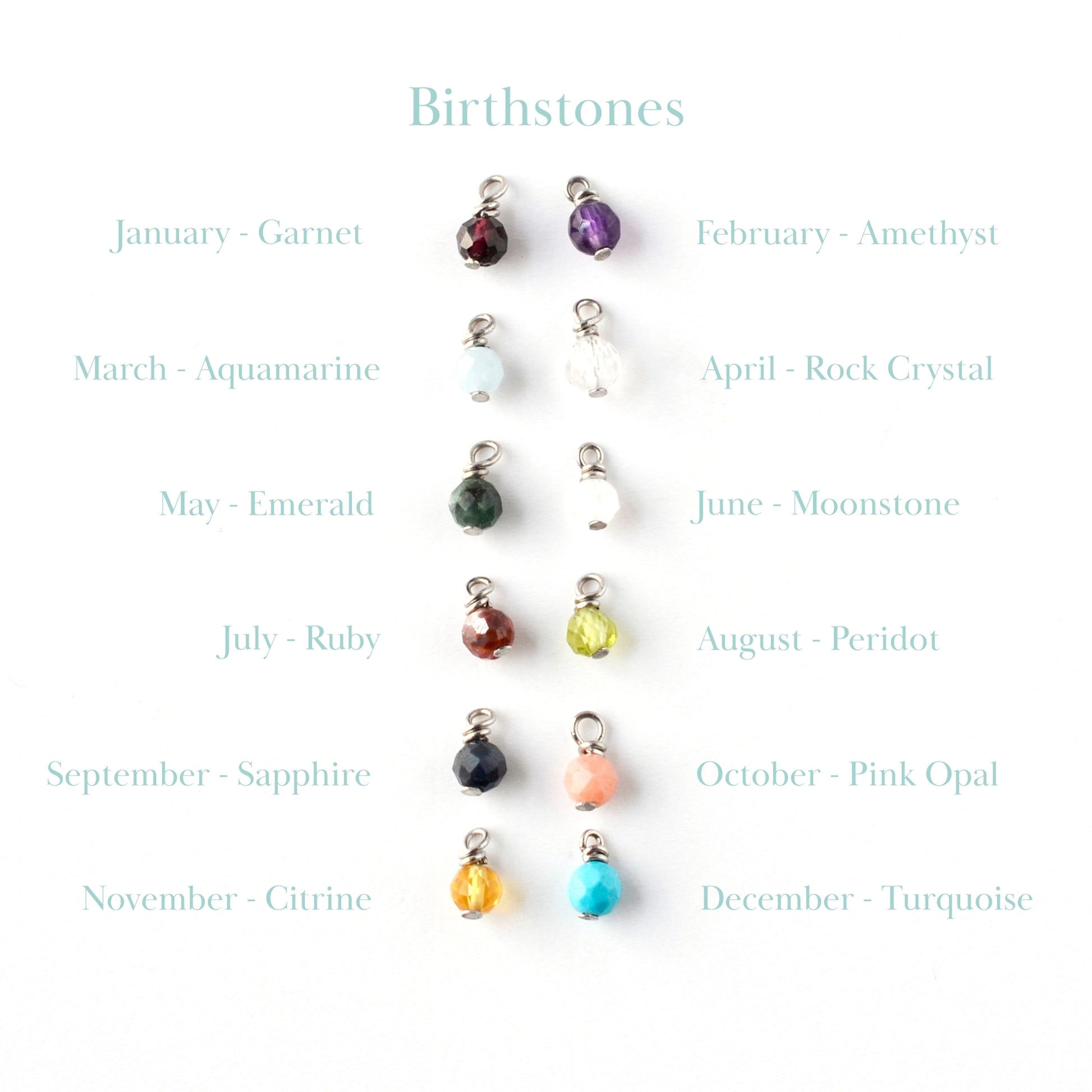 12 gemstone charms for every birth month.