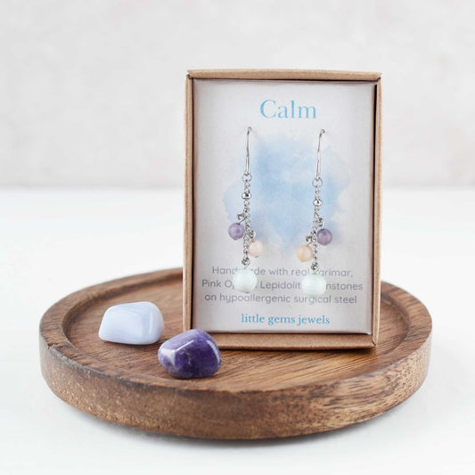 Gemstones for calm drop earrings inside eco friendly gift box