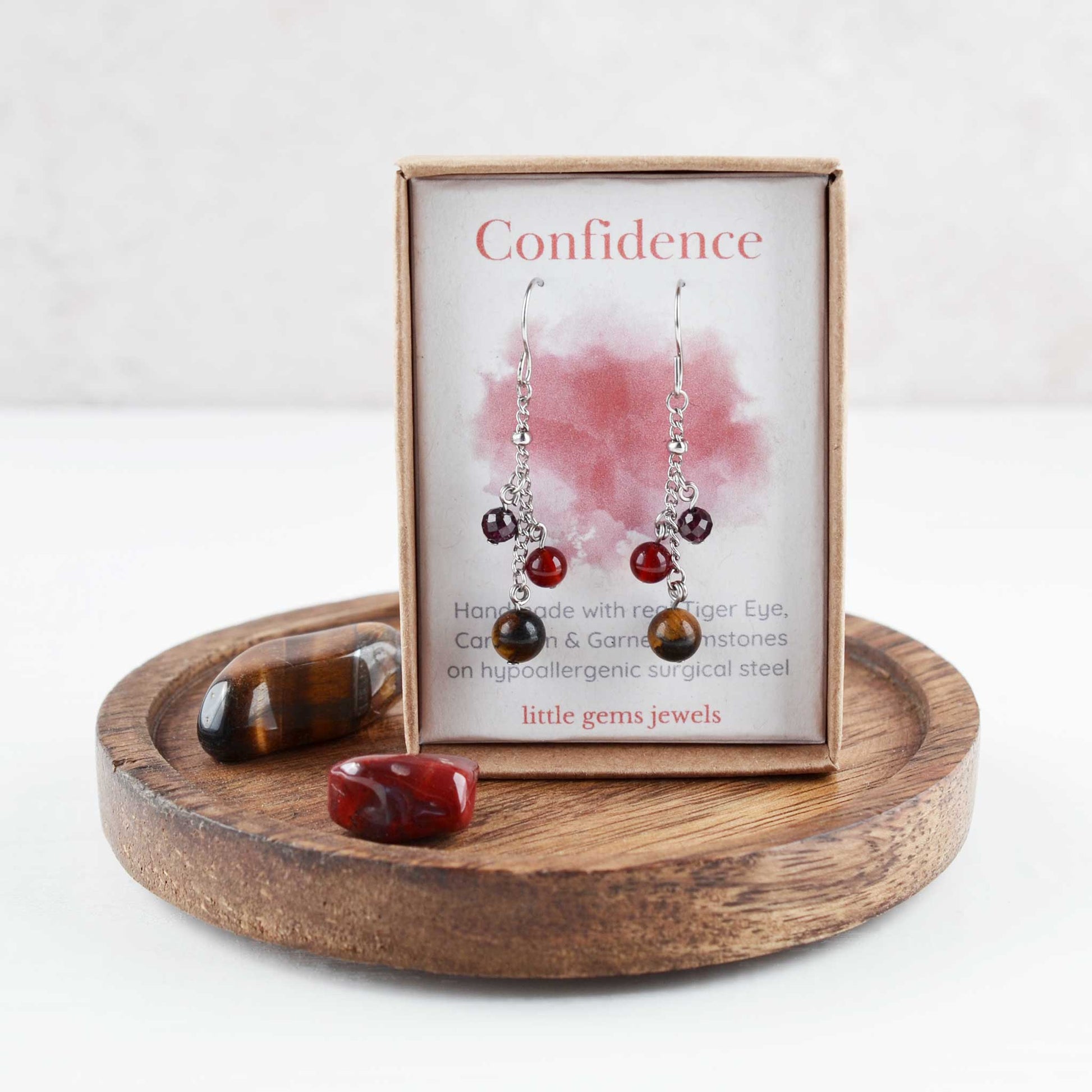 Gemstones for confidence drop earrings in eco friendly gift box