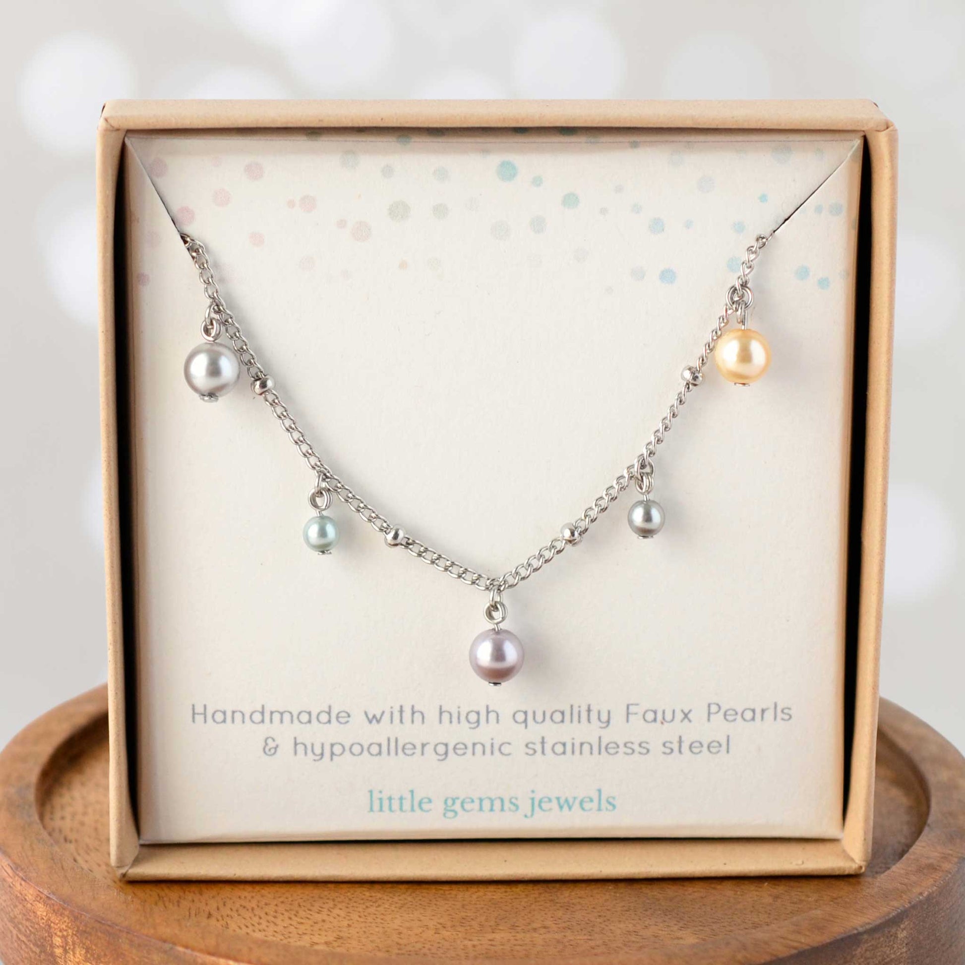Faux pearl charms bracelet in eco friendly gift box