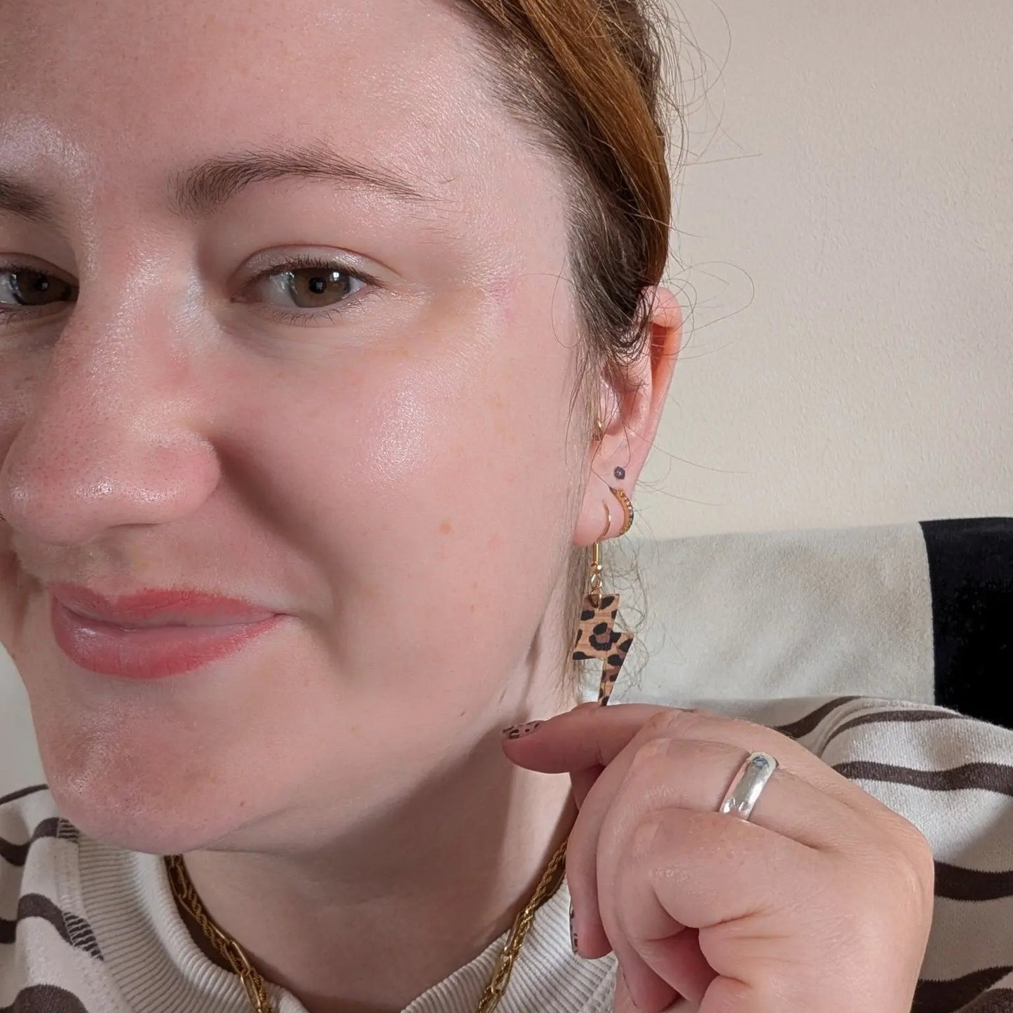 Mini leopard print lightning bolt earrings