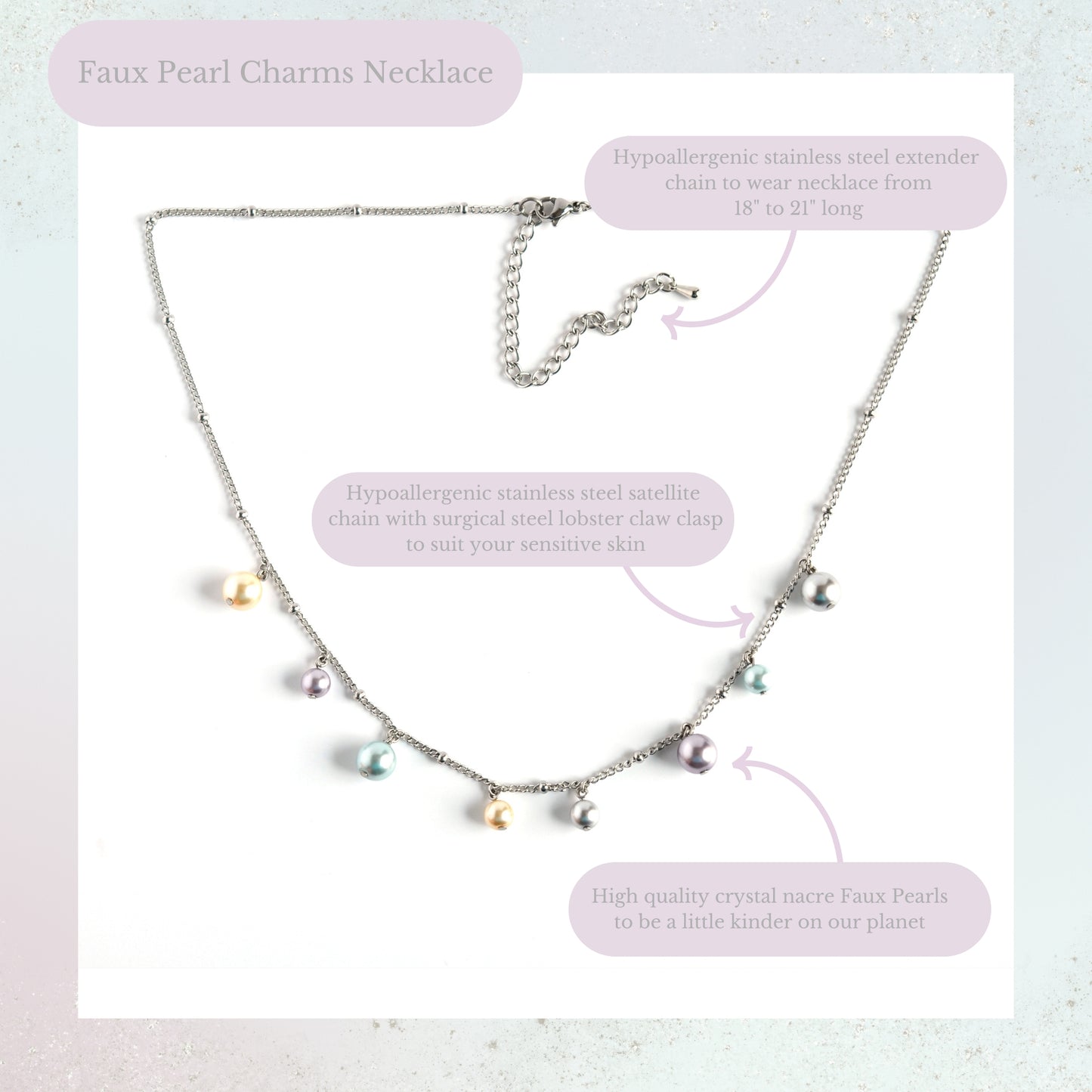 Faux pearl charms necklace product information graphic