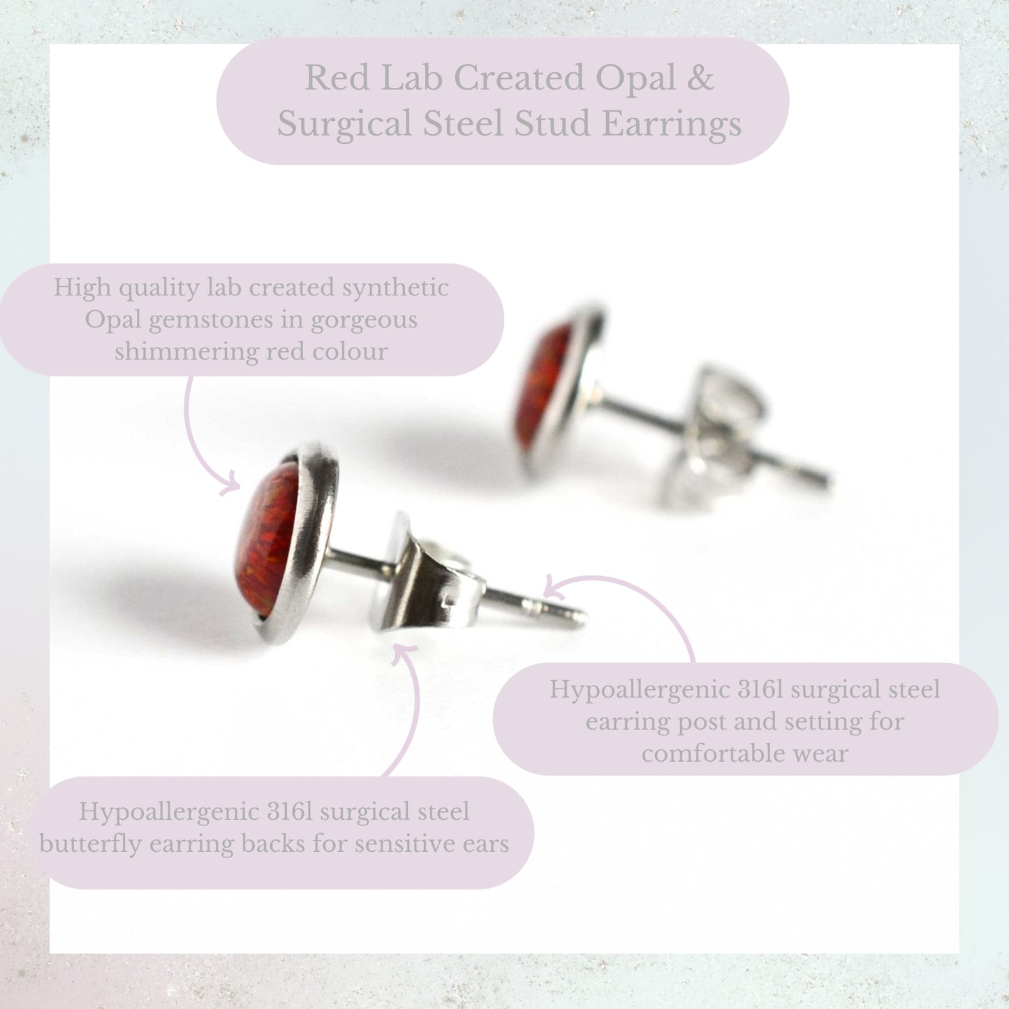 Red Lab Created Opal & Surgical Steel Stud Earrings Product Information Graphic