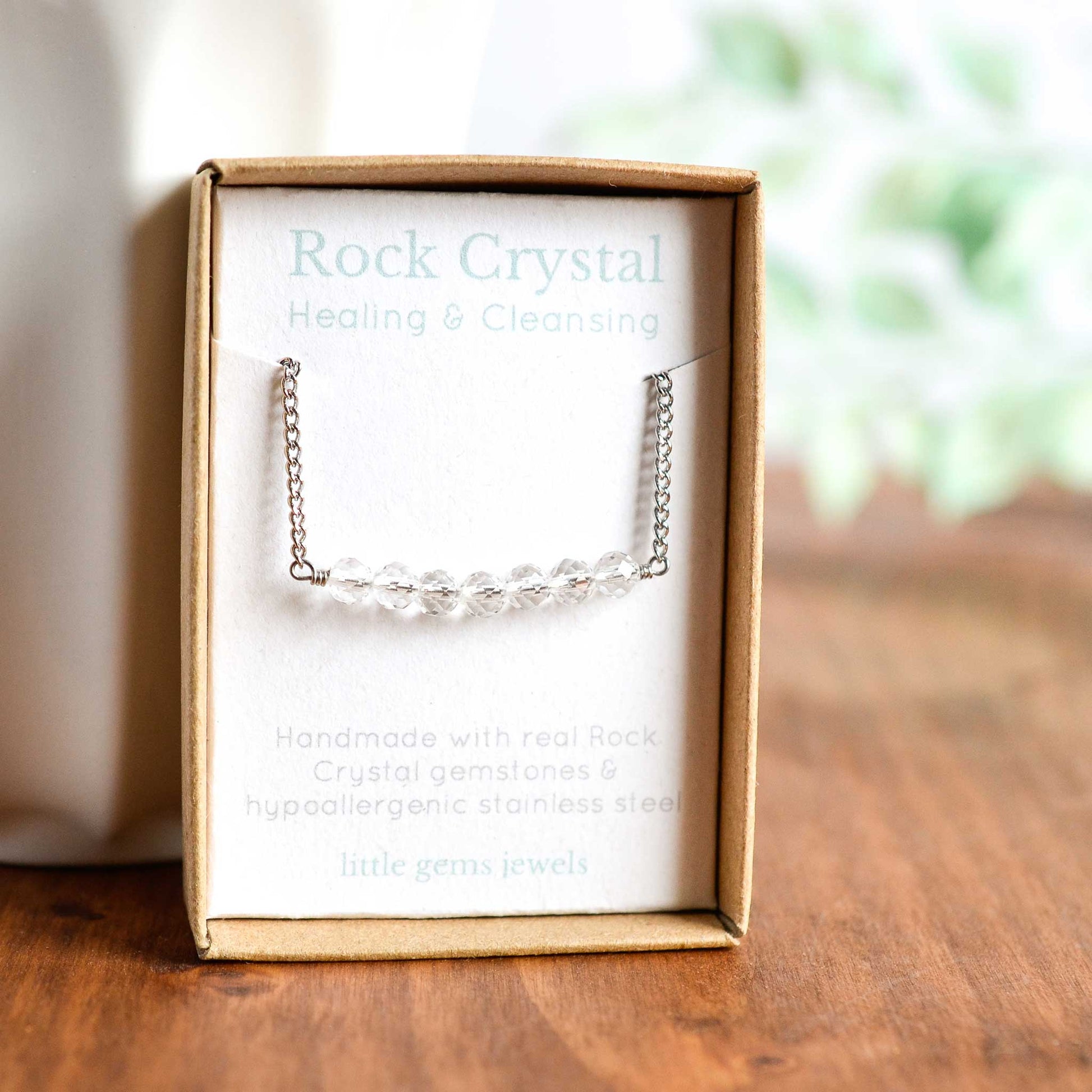 Rock Crystal gemstone necklace in eco friendly gift box