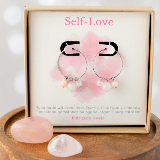 Gemstones for self love hoop earrings in eco friendly gift box
