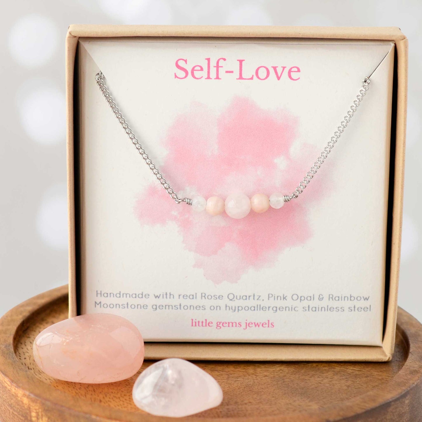 Gemstones for self love necklace in eco friendly gift box