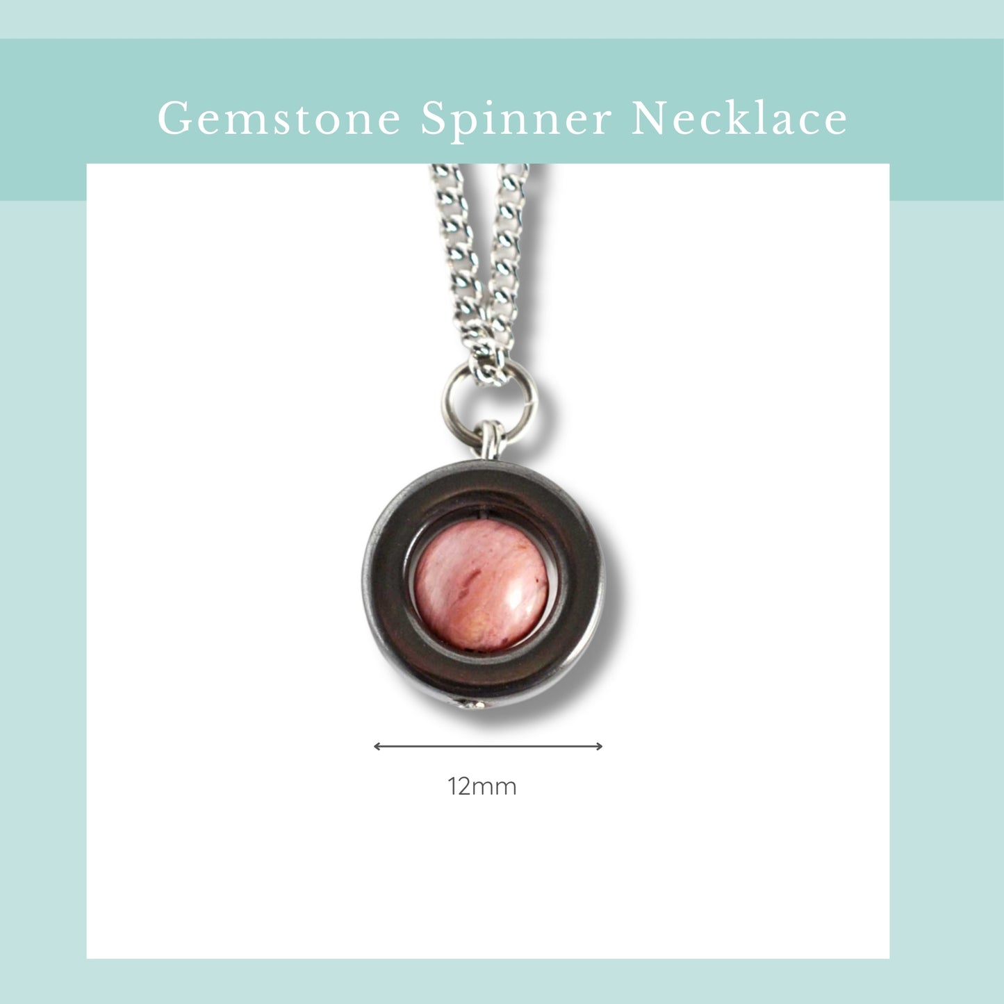 Size guide for Rhodonite fidget pendant, width 12mm.