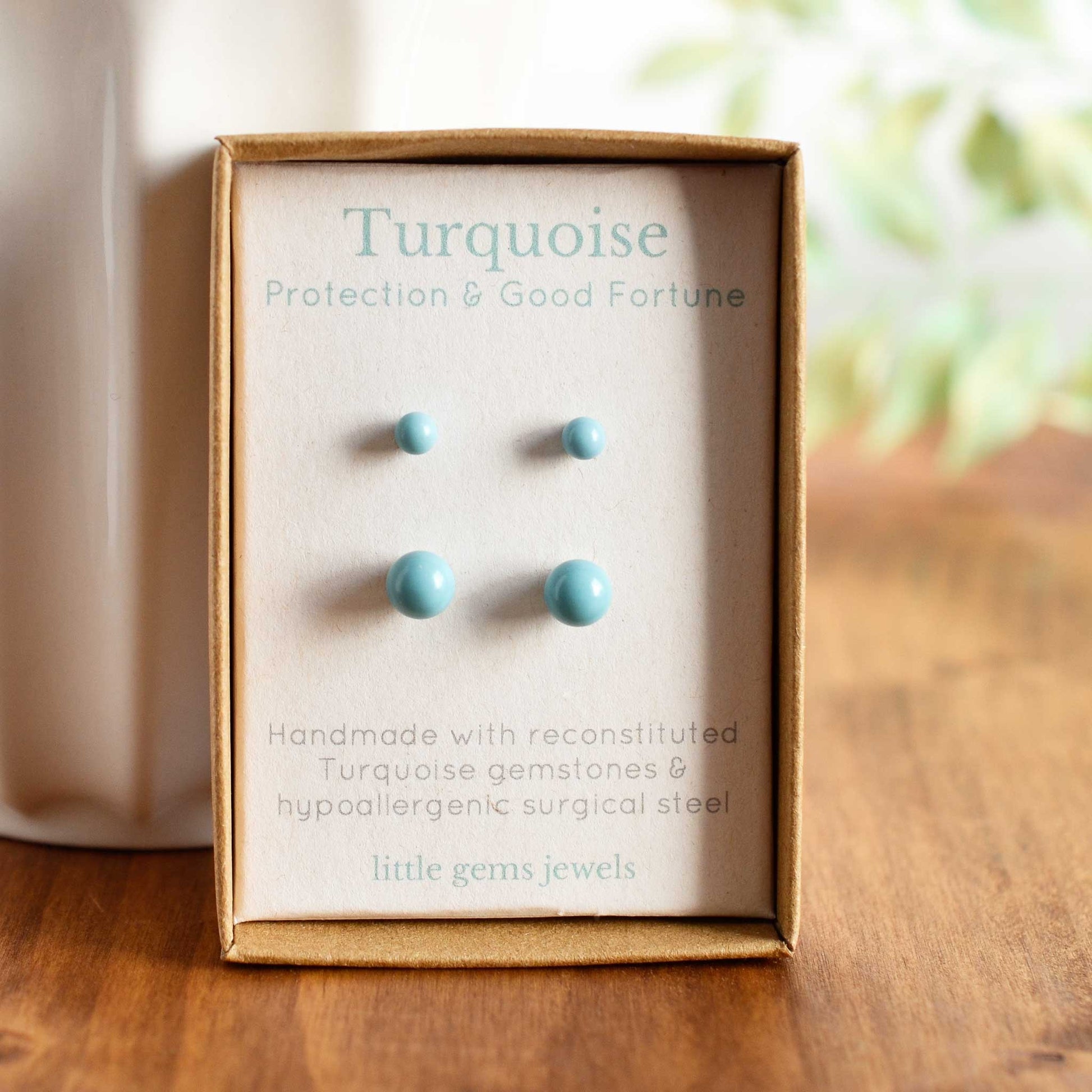 4mm & 6mm Turquoise gemstone stud earrings in eco friendly gift box