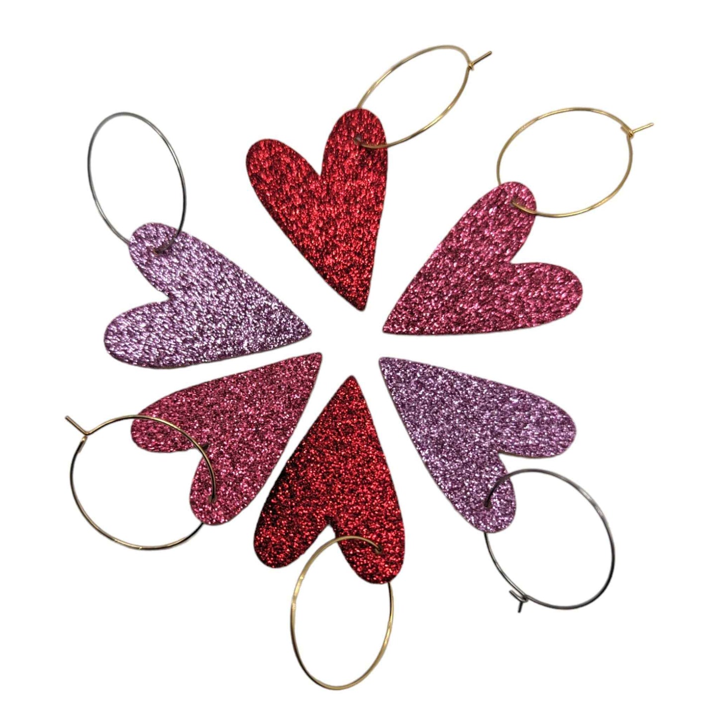 Pink glitter heart hoops