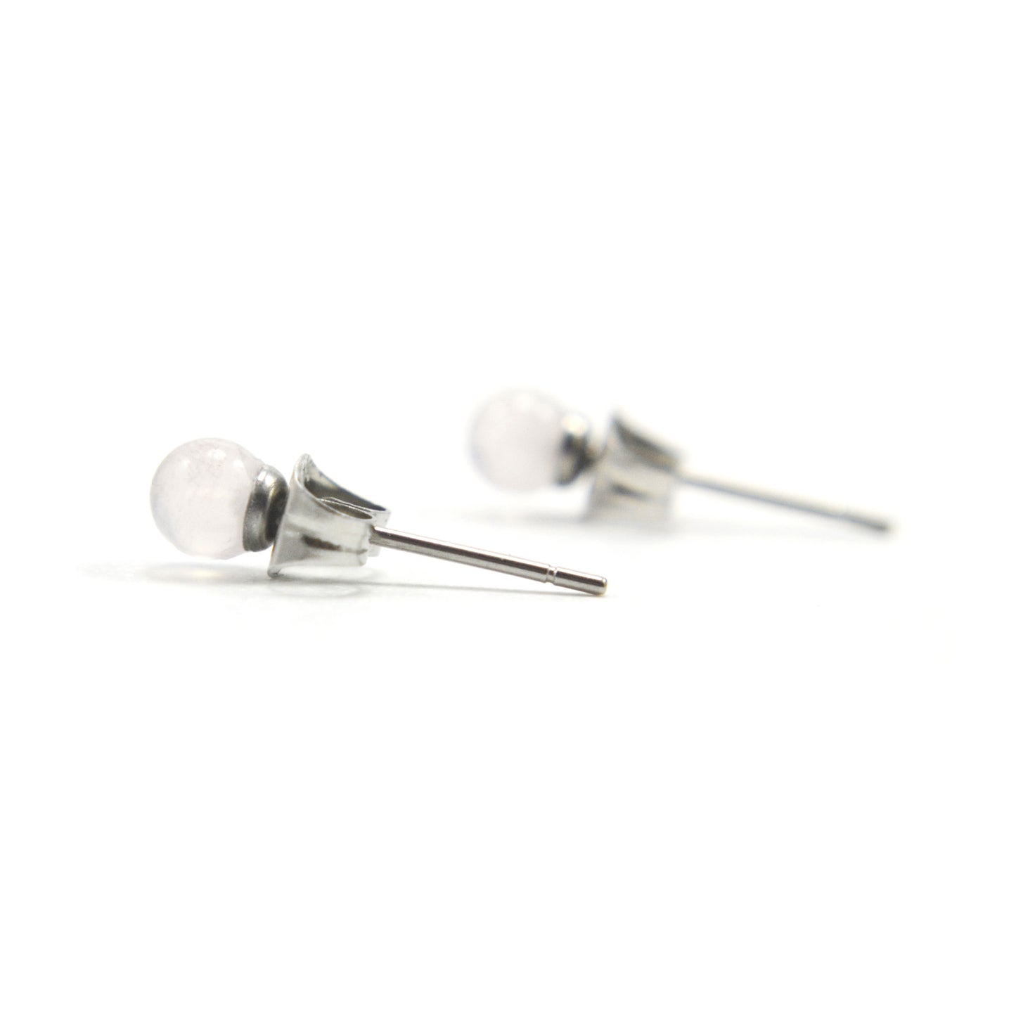 Dainty Rose Quartz & Surgical Steel Stud Earrings