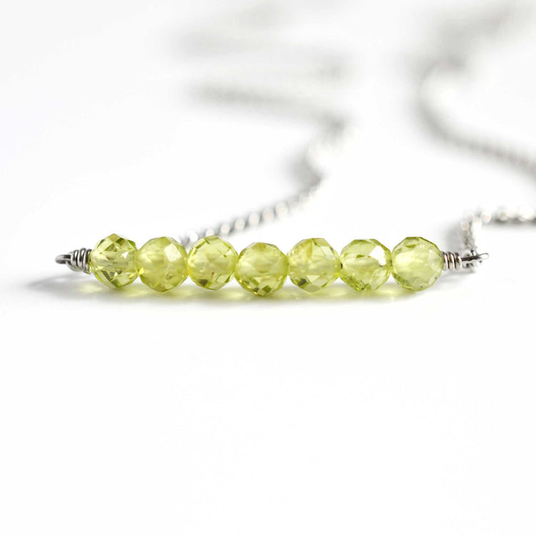 Green Peridot gemstone bead necklace on stainless steel chain