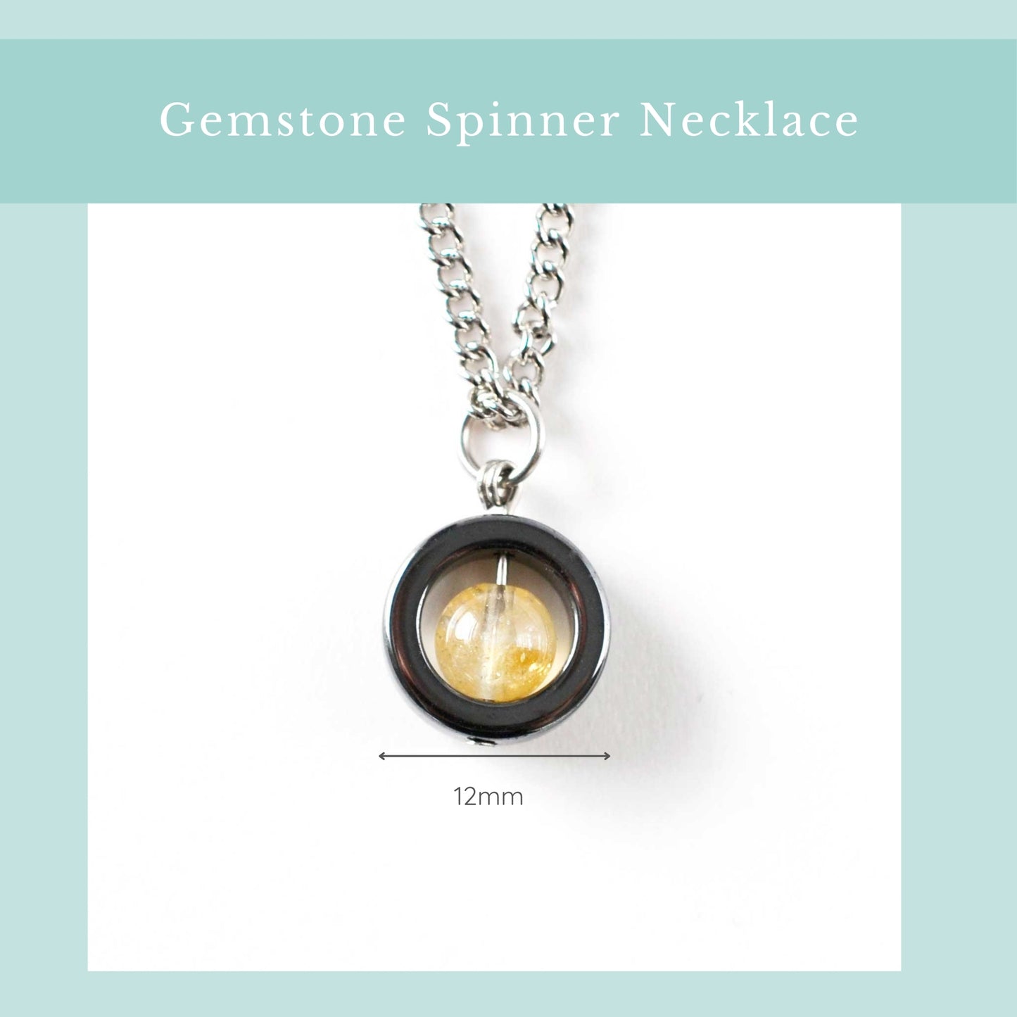 Size guide Citrine gemstone spinner necklace, width 12mm.