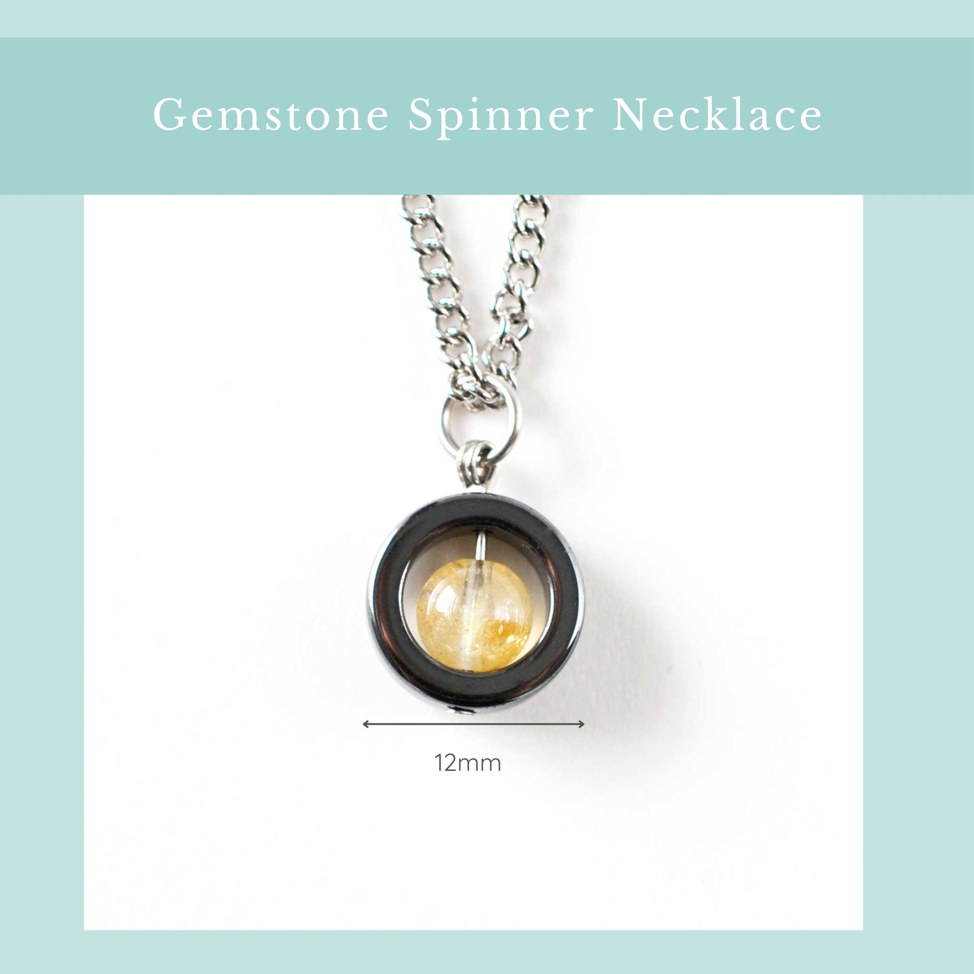 Size guide Citrine gemstone spinner necklace, width 12mm.