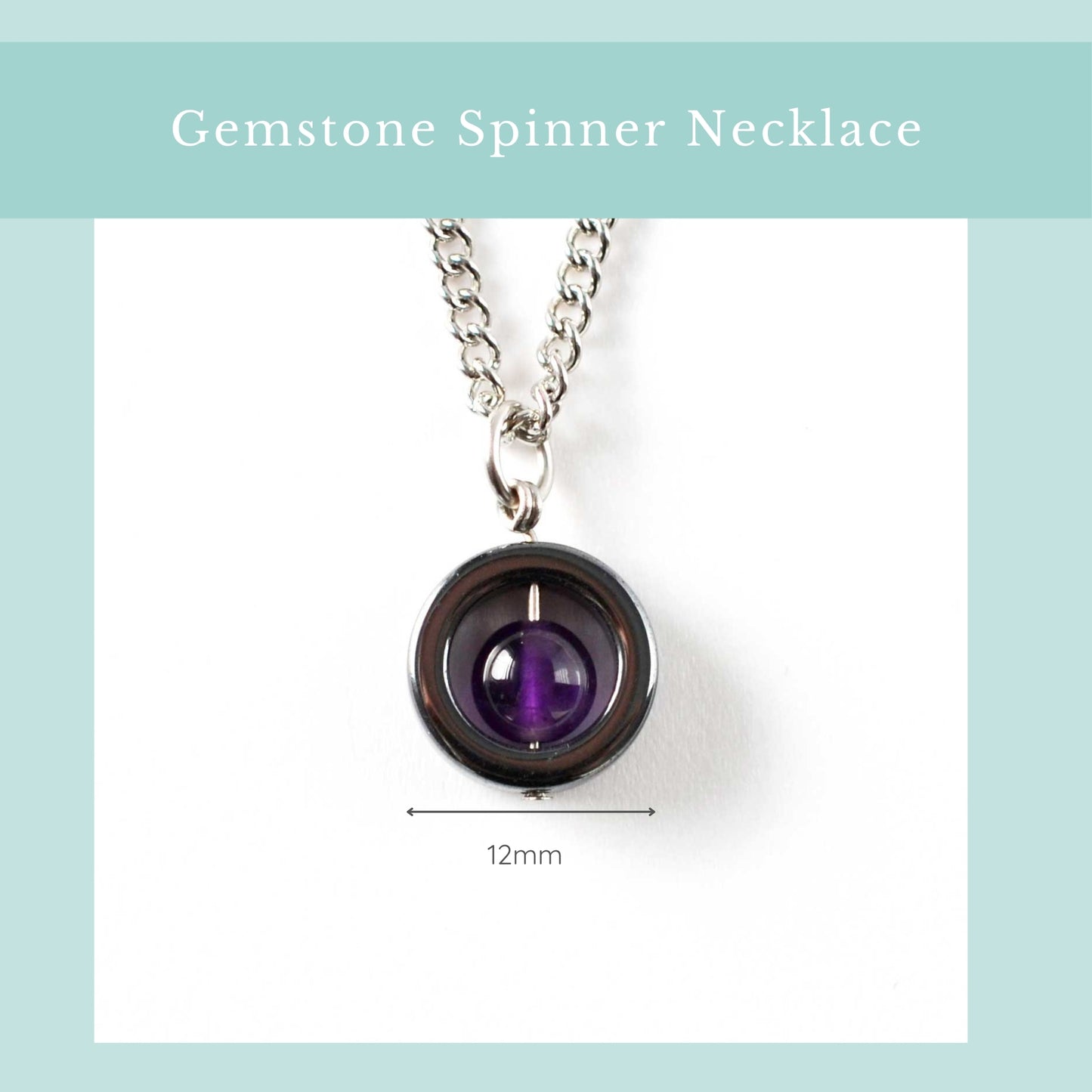 Size guide Amethyst spinner necklace, width 12mm.