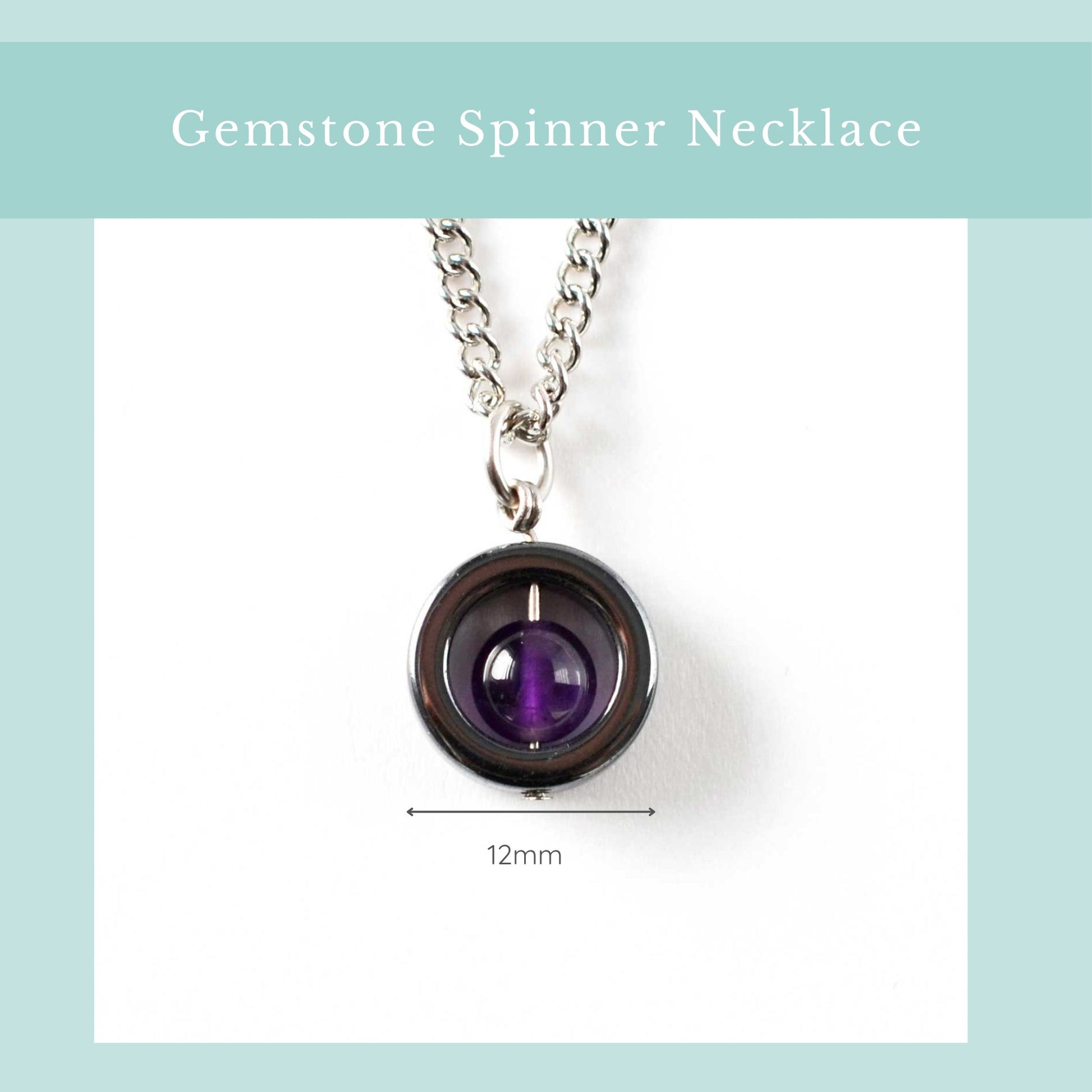 Size guide Amethyst spinner necklace, width 12mm.