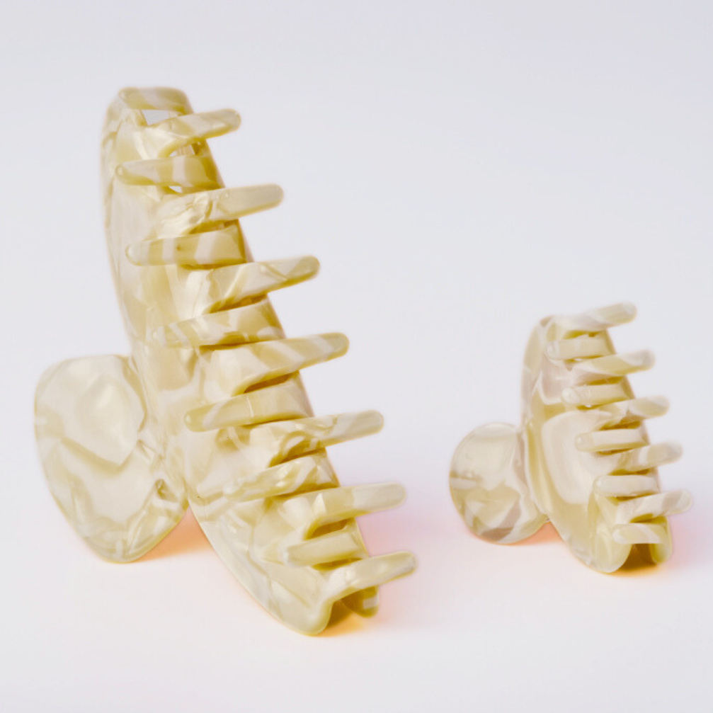 Two hair clips on a white background