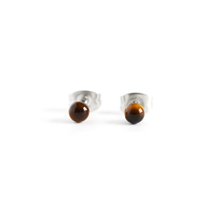 Front view 4mm Tigers Eye ball stud earrings.