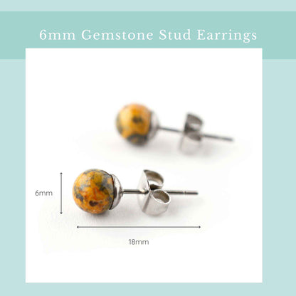 6mm gemstone stud earrings size graphic. Width 6mm, length 18mm.
