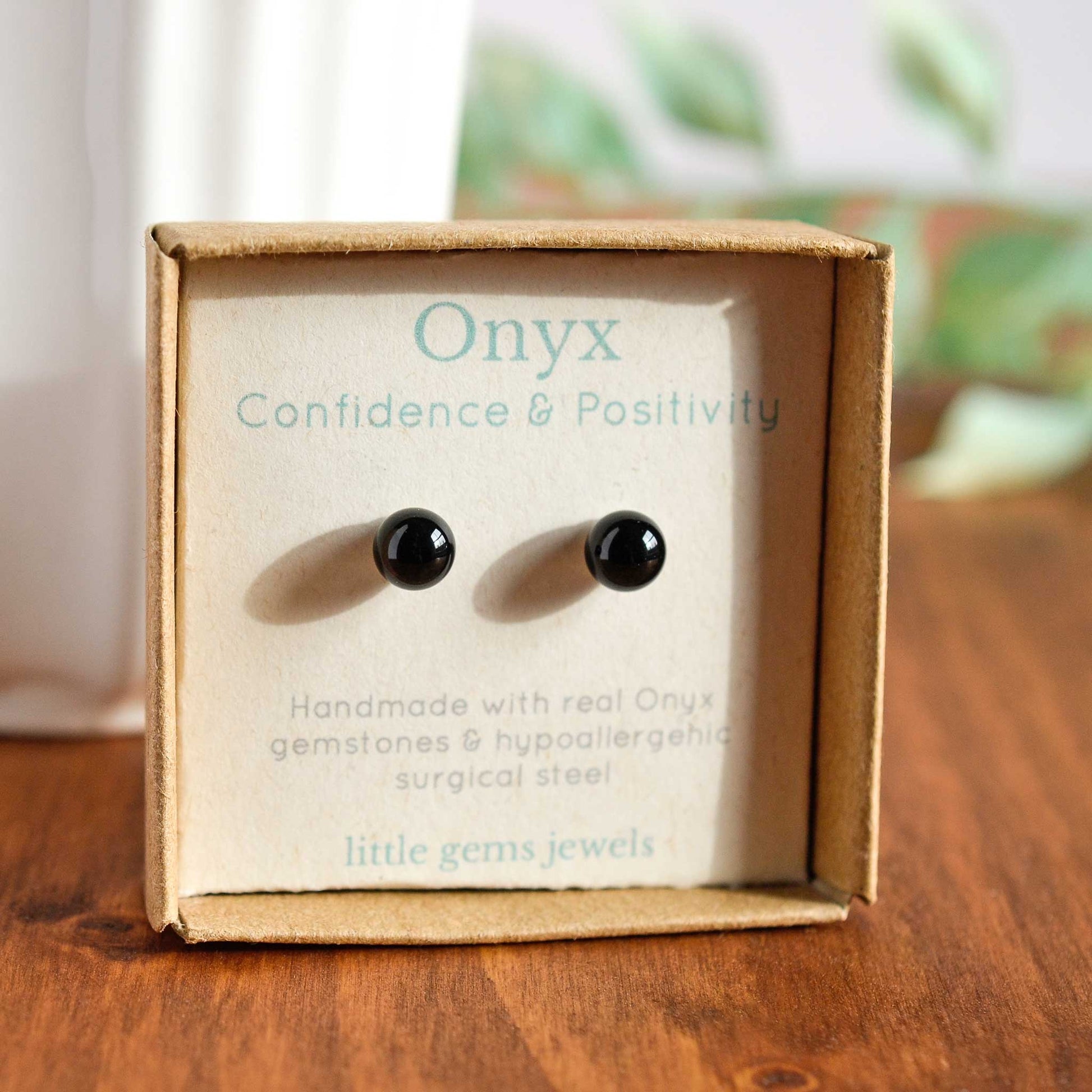 Onyx ball stud earrings in eco friendly gift box