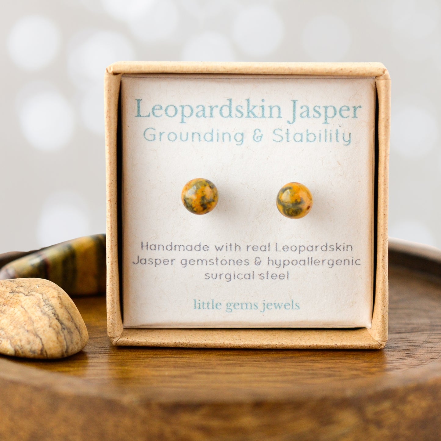 Leopardskin Jasper gemstone earrings in gift box