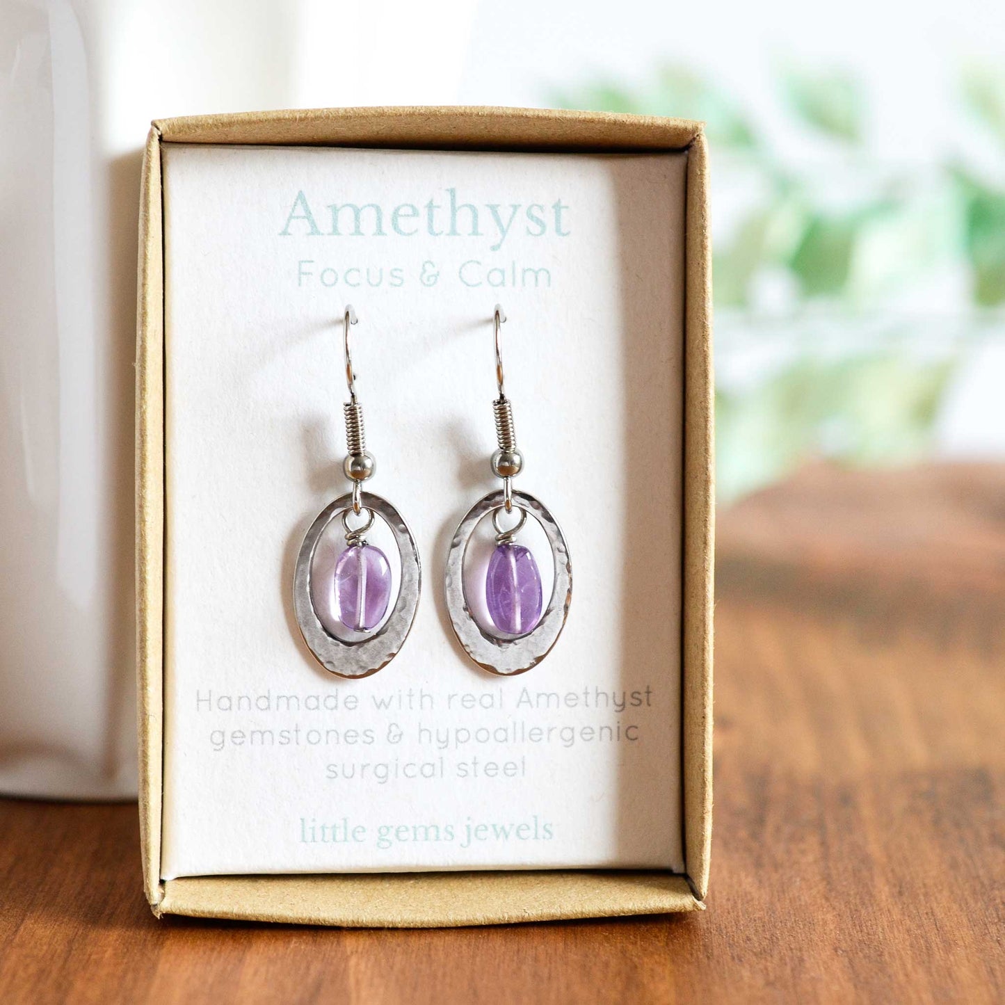 Amethyst drop earrings in gift box