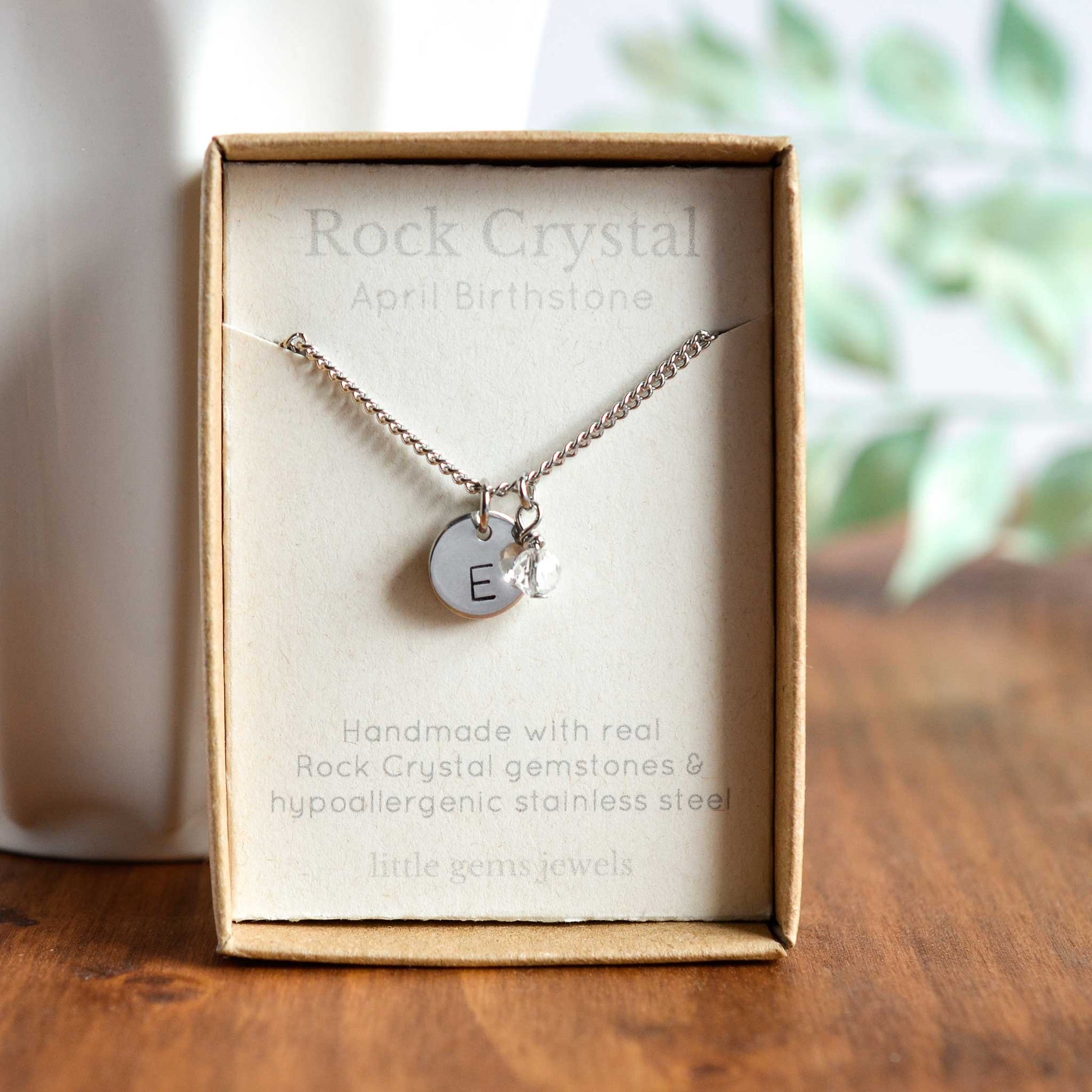 Rock Crystal April birthstone and initial pendant necklace