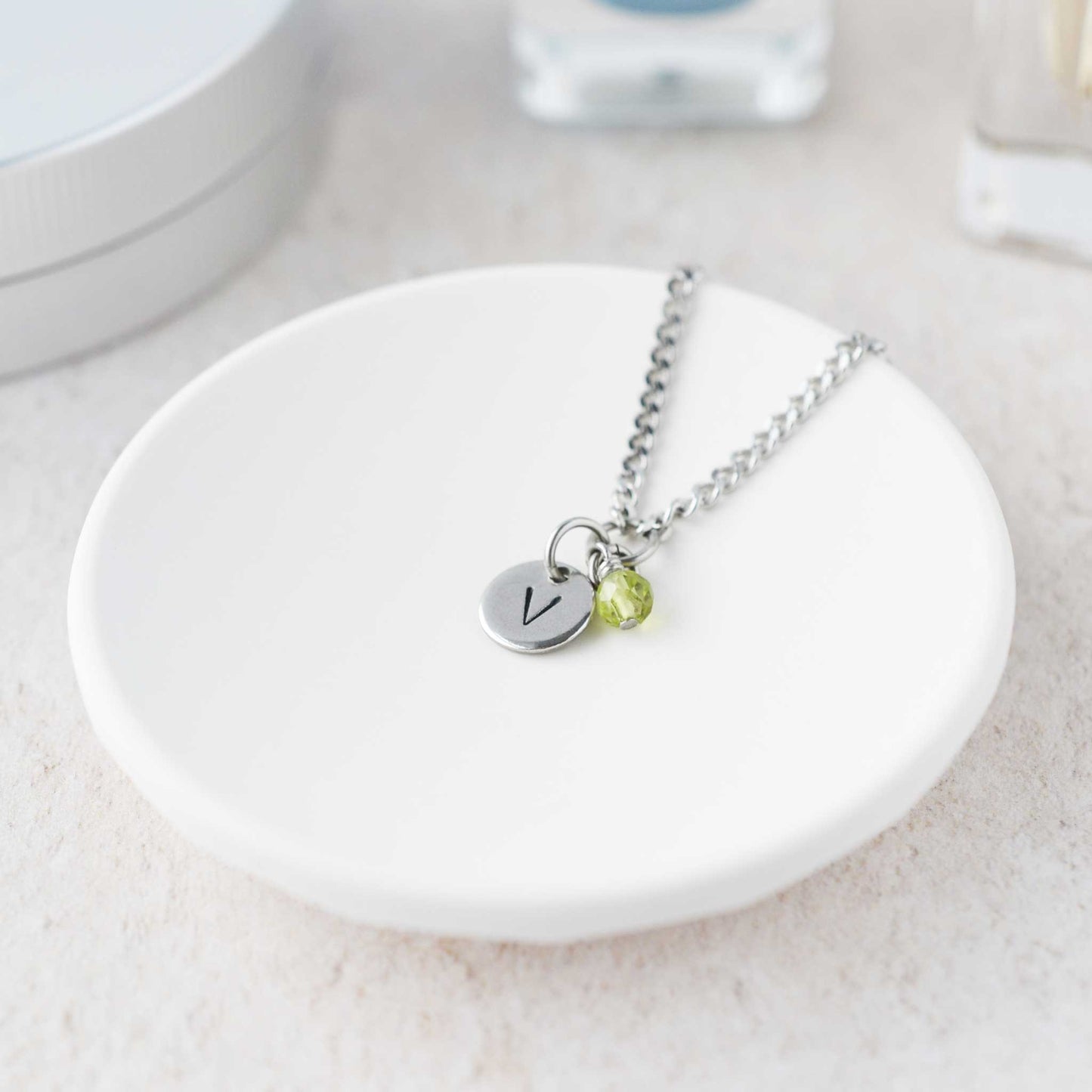 August Birthstone Initial Necklace