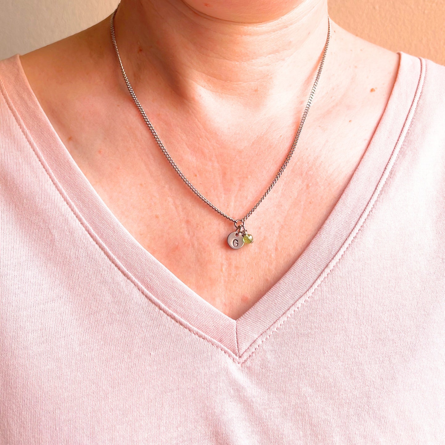 August Birthstone Initial Necklace
