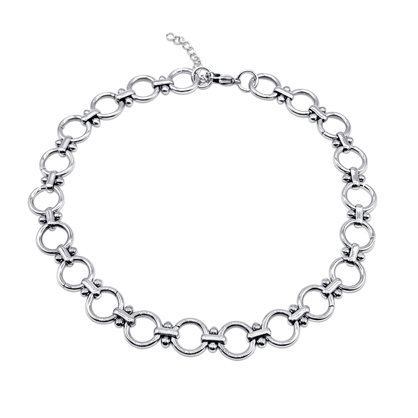 Stainless steel chain necklace on a white background