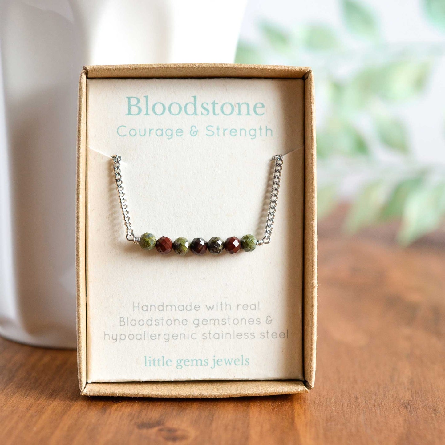 Bloodstone gemstone necklace in eco friendly gift box