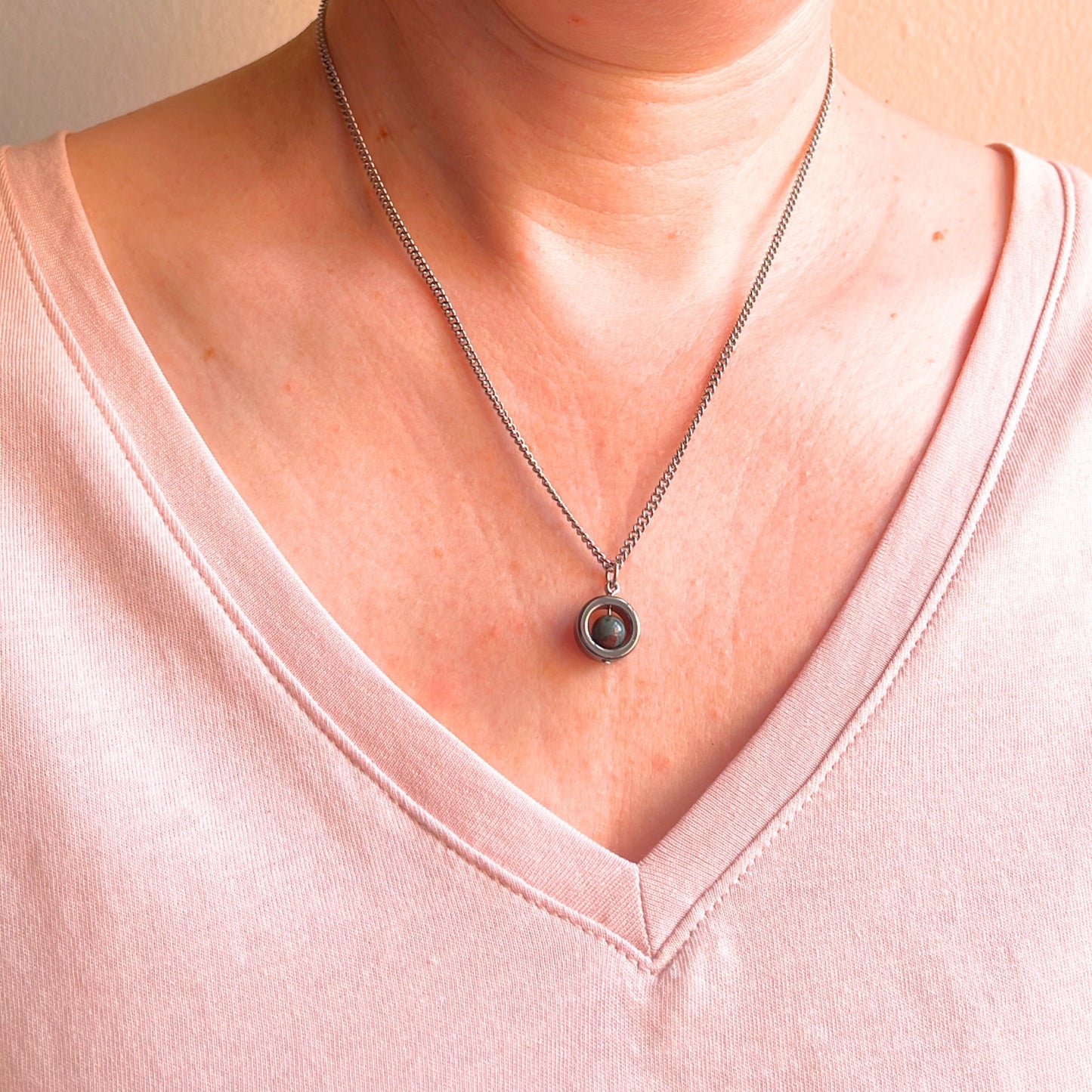 Bloodstone Fidget Spinner Necklace