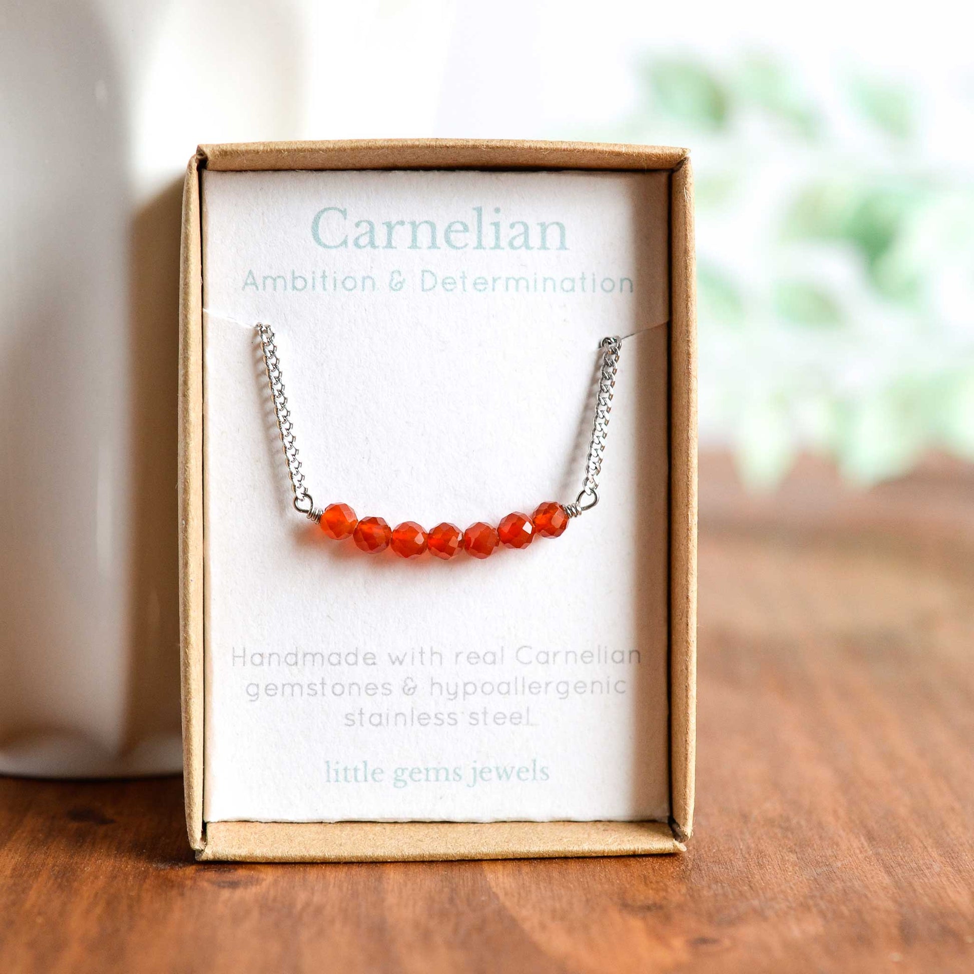 Orange Carnelian gemstone necklace in gift box