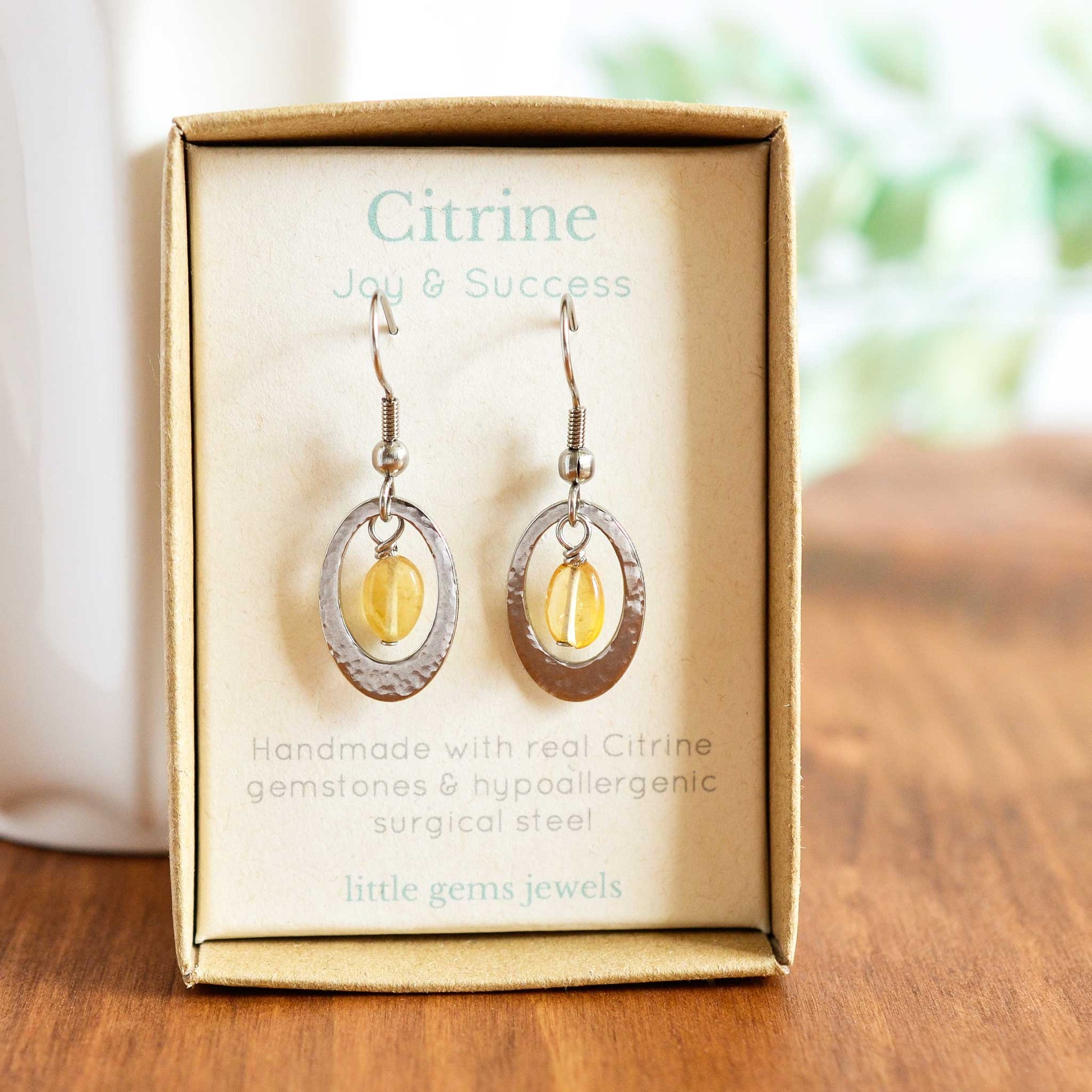 Citrine gemstone drop earrings in gift box
