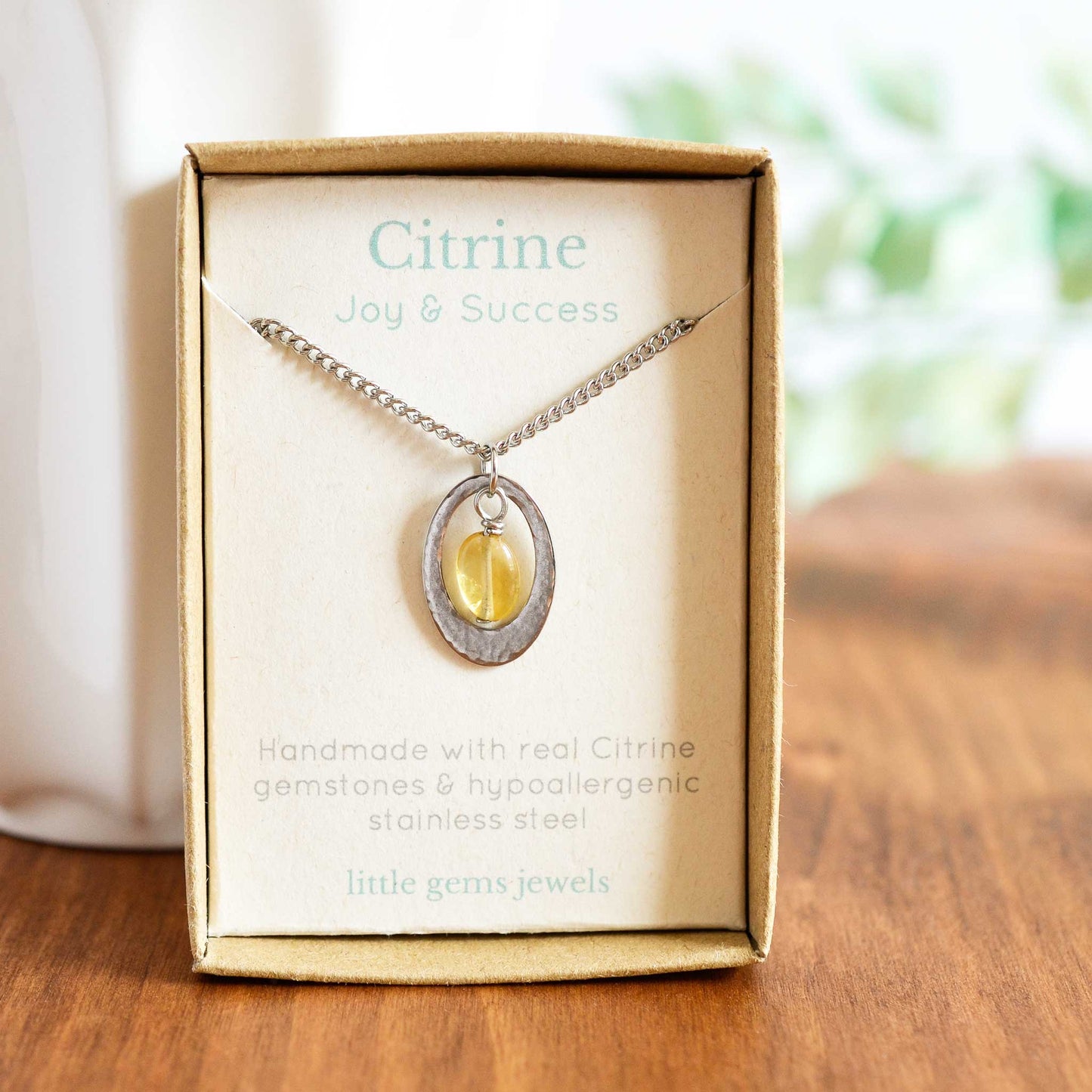 Oval pendant with Citrine gemstone necklace in gift box