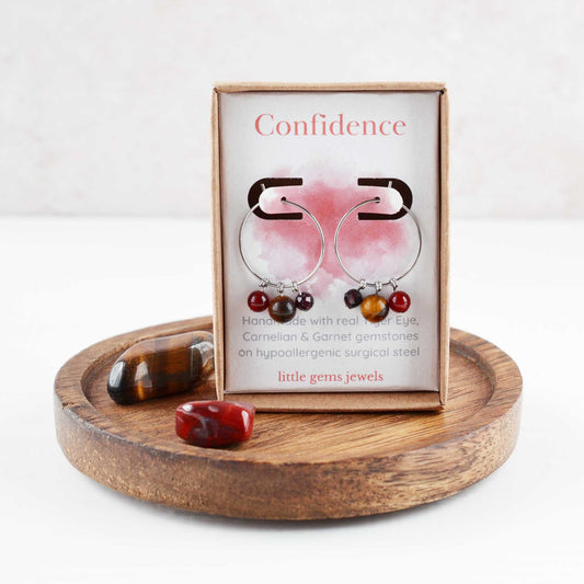Gemstones for confidence hoop earrings in eco friendly gift box