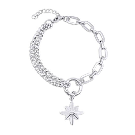 Stainless steel chain bracelet with a star-shaped charm on a white background