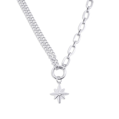Stainless steel necklace with a star-shaped pendant on a white background