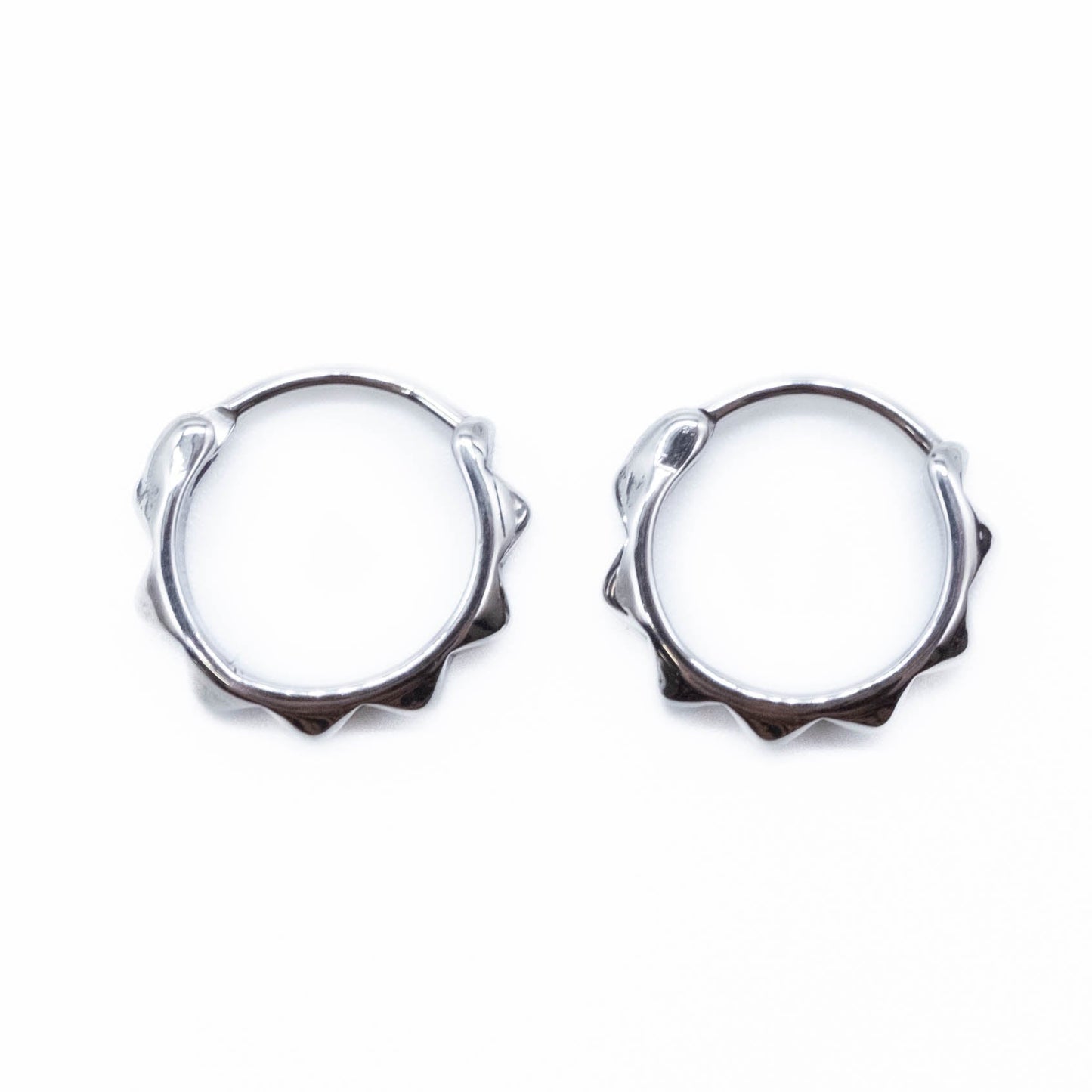 Stainless steel hoop earrings on a white background