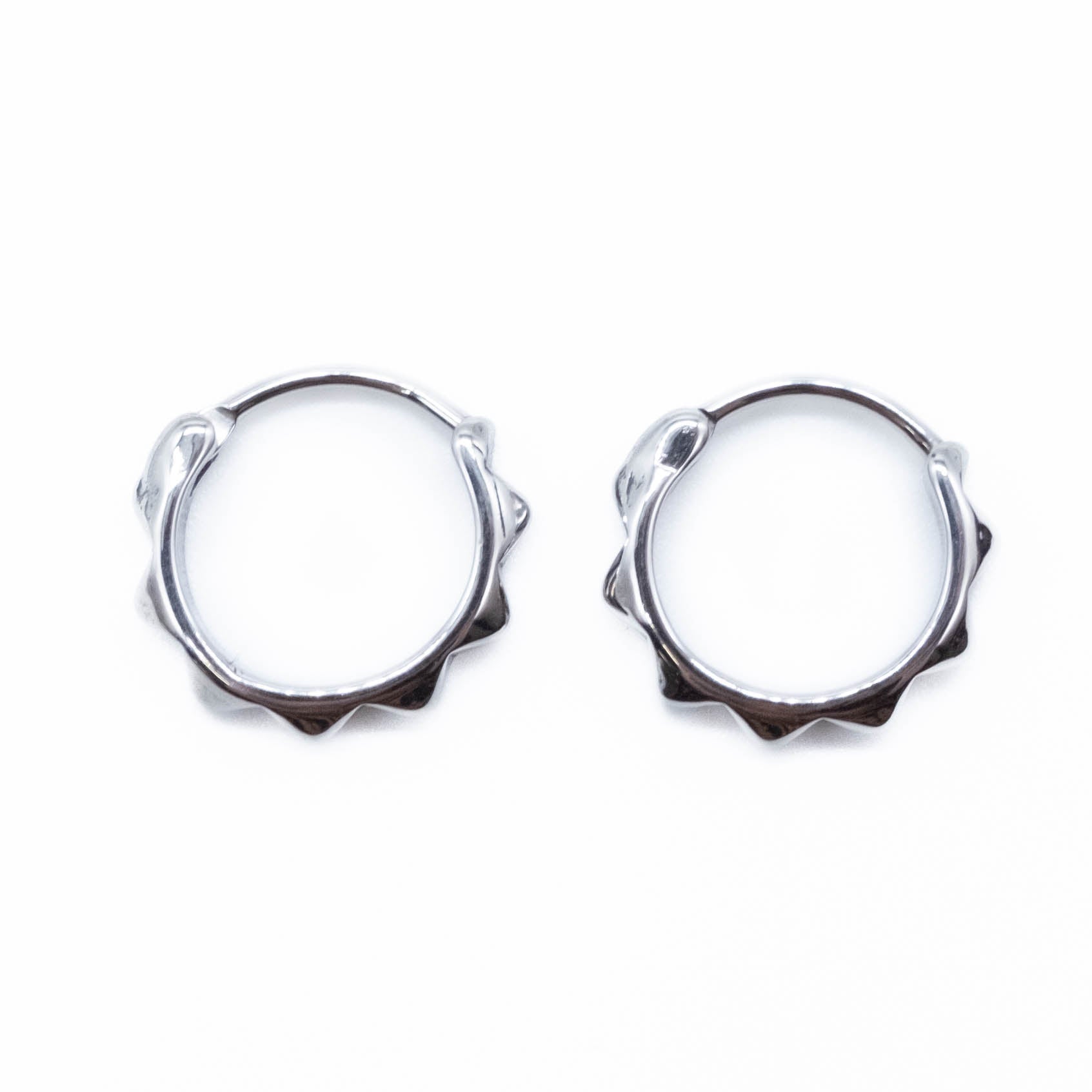 Stainless steel hoop earrings on a white background