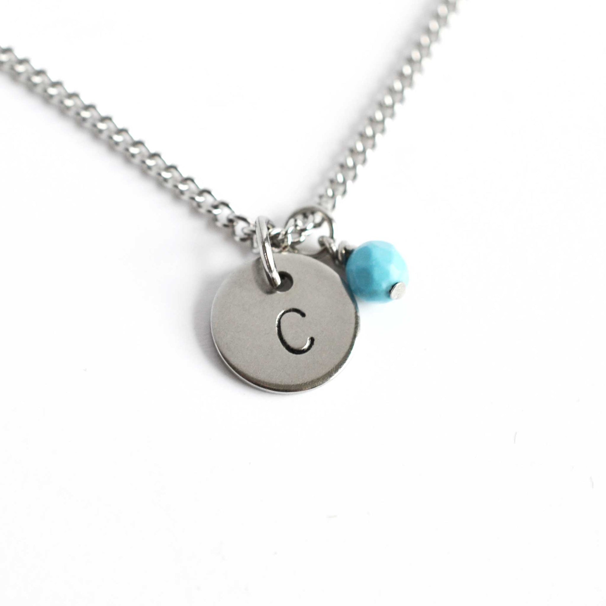 Letter C initial pendant necklace with Turquoise December birthstone charm