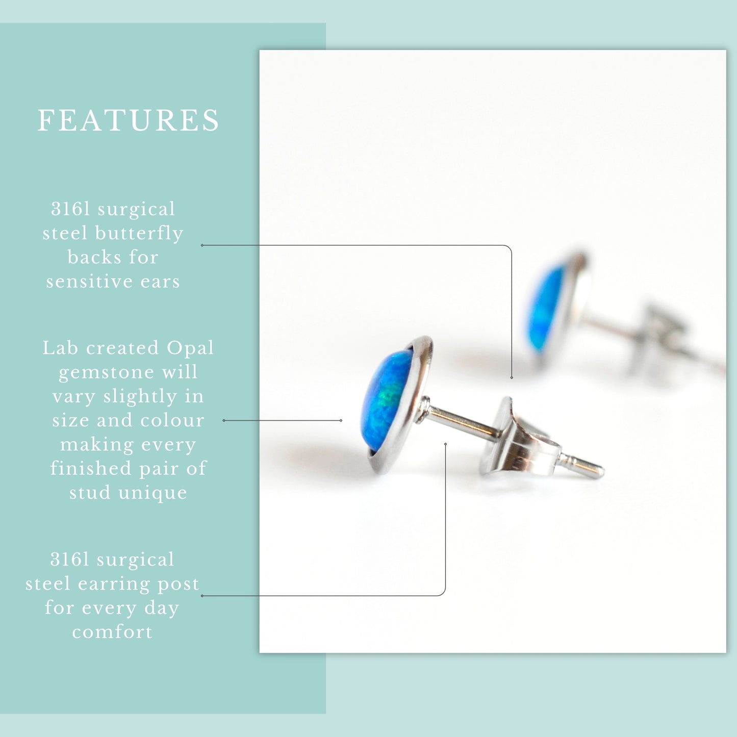 Features graphic blue lab Opal stud earrings.