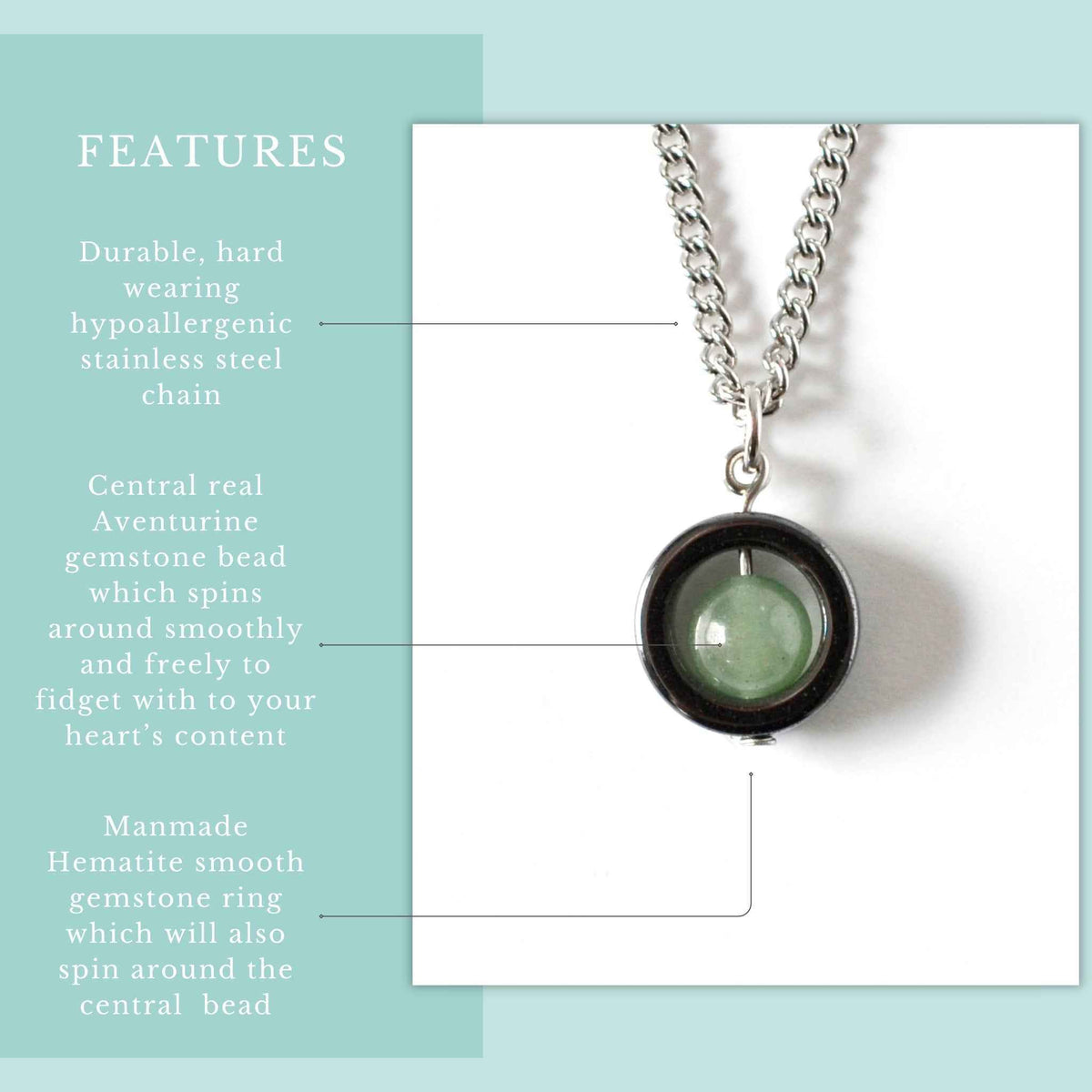 Green Aventurine Fidget Spinner Necklace