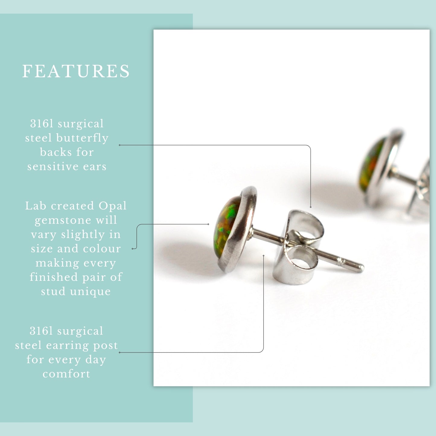 Features graphic olive lab Opal stud earrings.