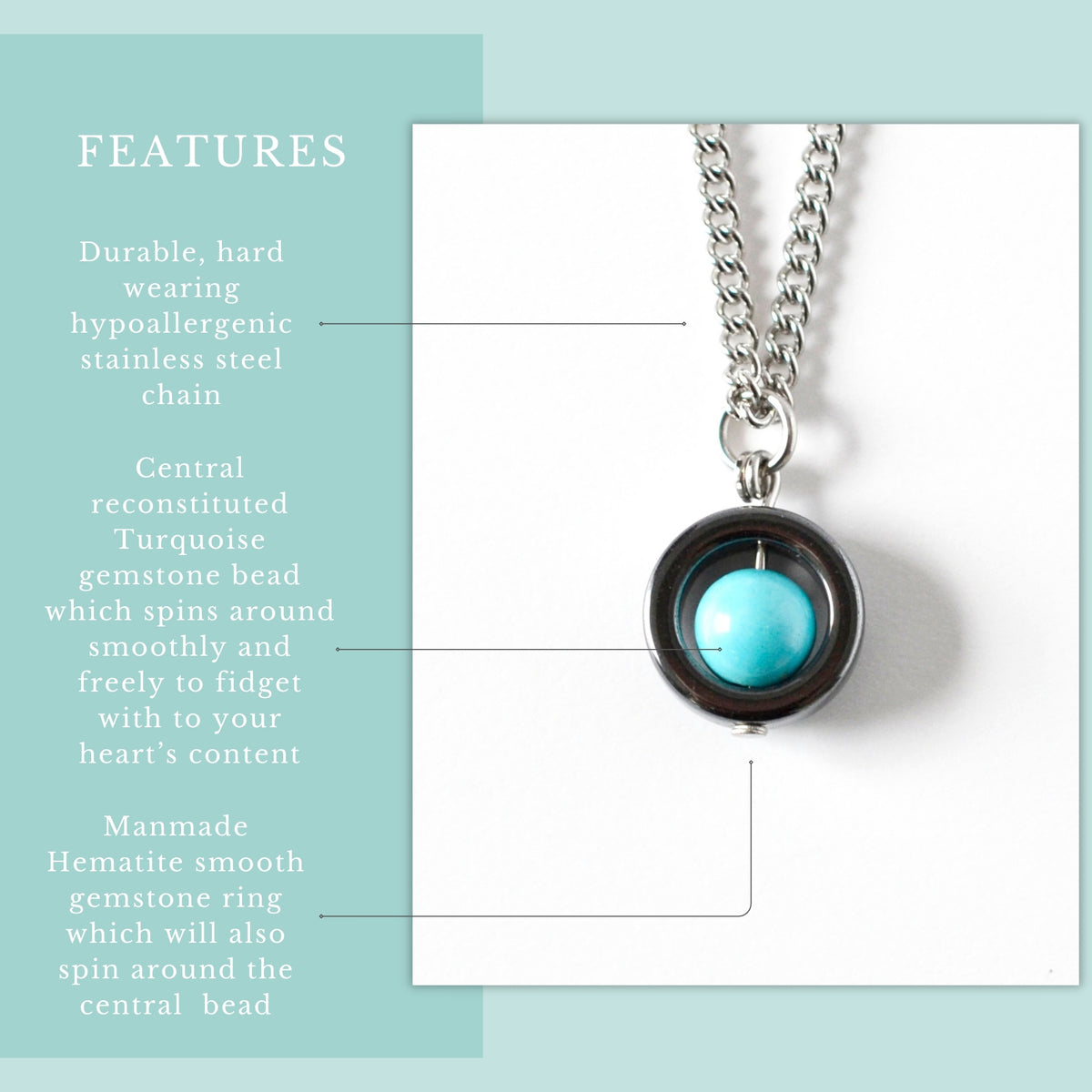 Turquoise Fidget Spinner Necklace