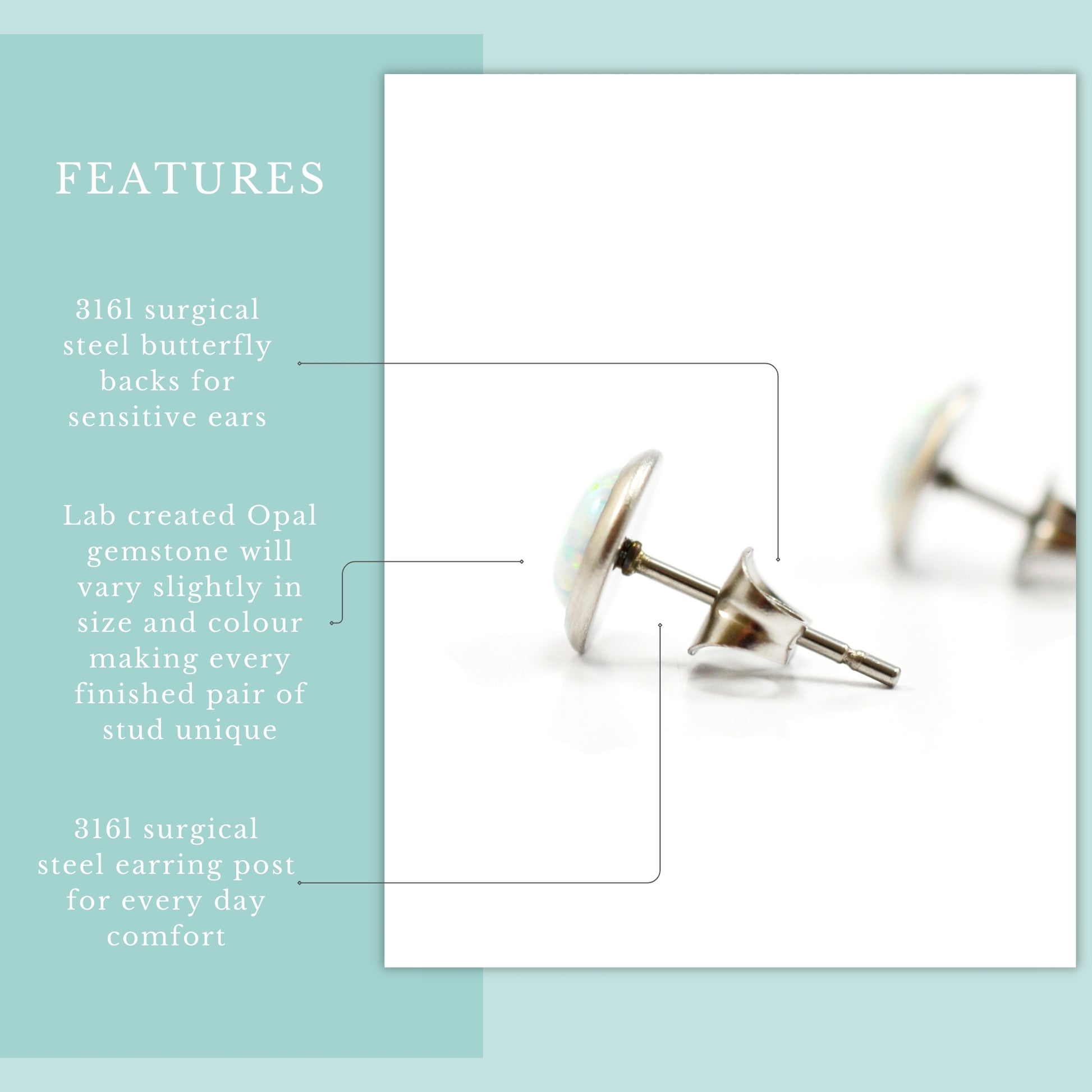 Features graphic white lab Opal stud earrings.