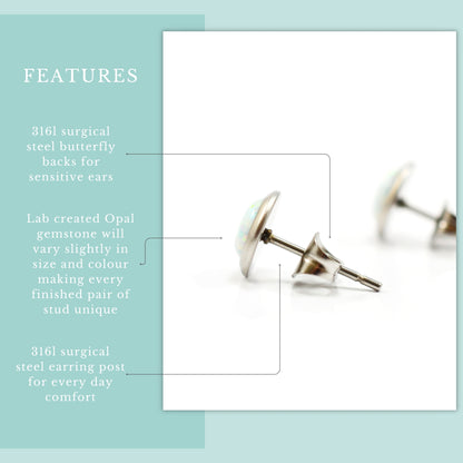 Features graphic white lab Opal stud earrings.