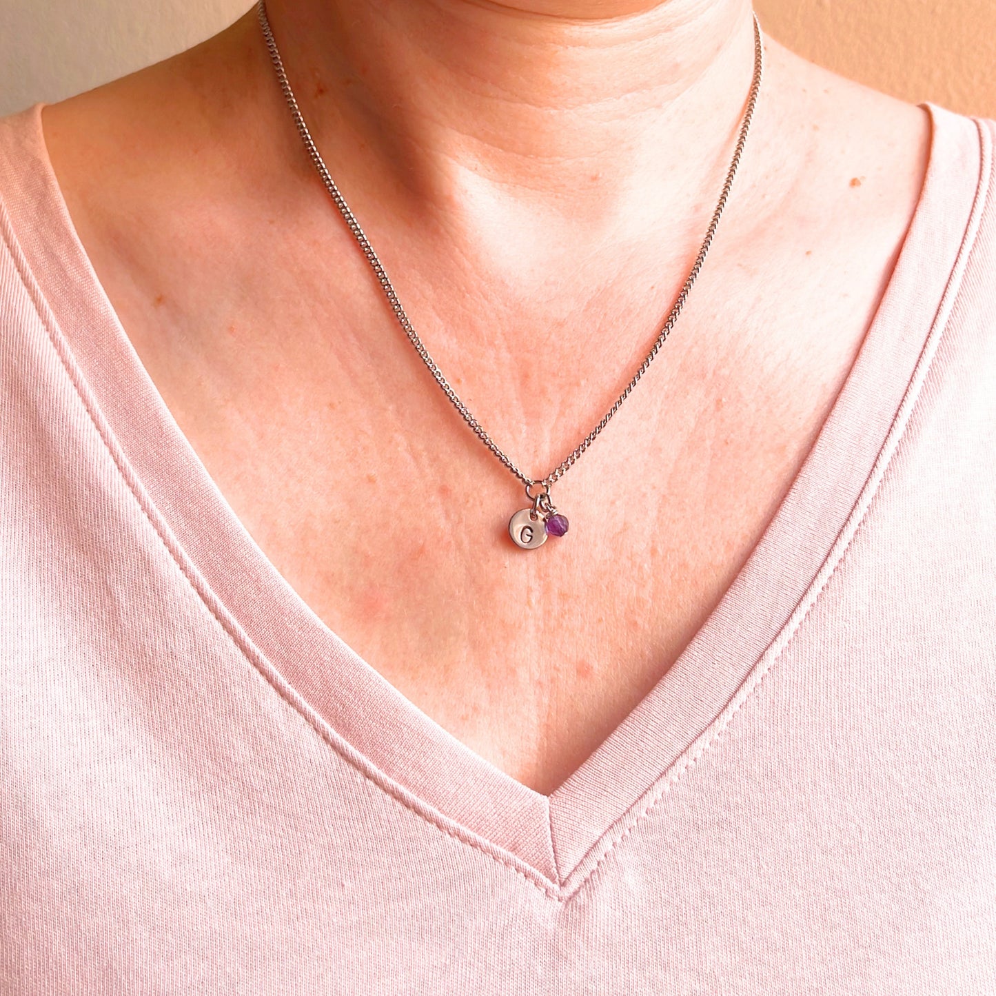 February Birthstone Initial Necklace
