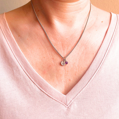 February Birthstone Initial Necklace