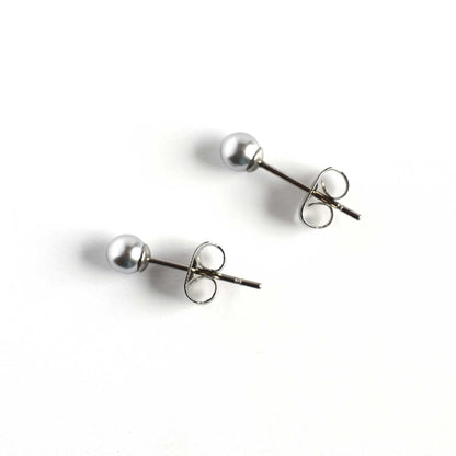 4mm Grey Faux Pearl Studs On White Background