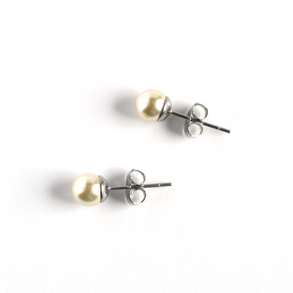 6mm Cream Faux Pearl Studs On White Background